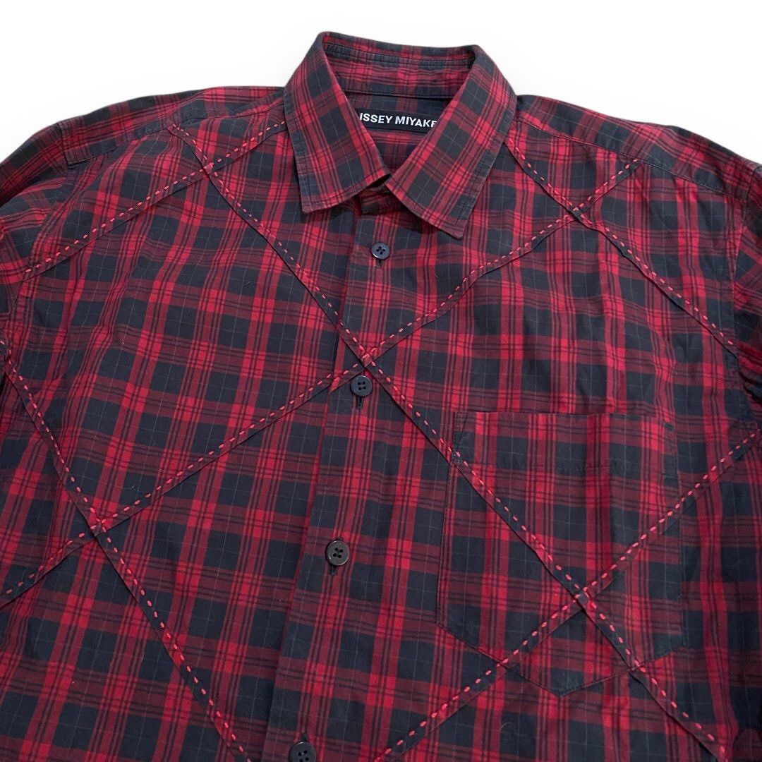 Issey Miyake ISSEY MIYAKE Men Red Plaid Patchwork Shirt Size US M / EU 48-50 / 2 - 3 Thumbnail