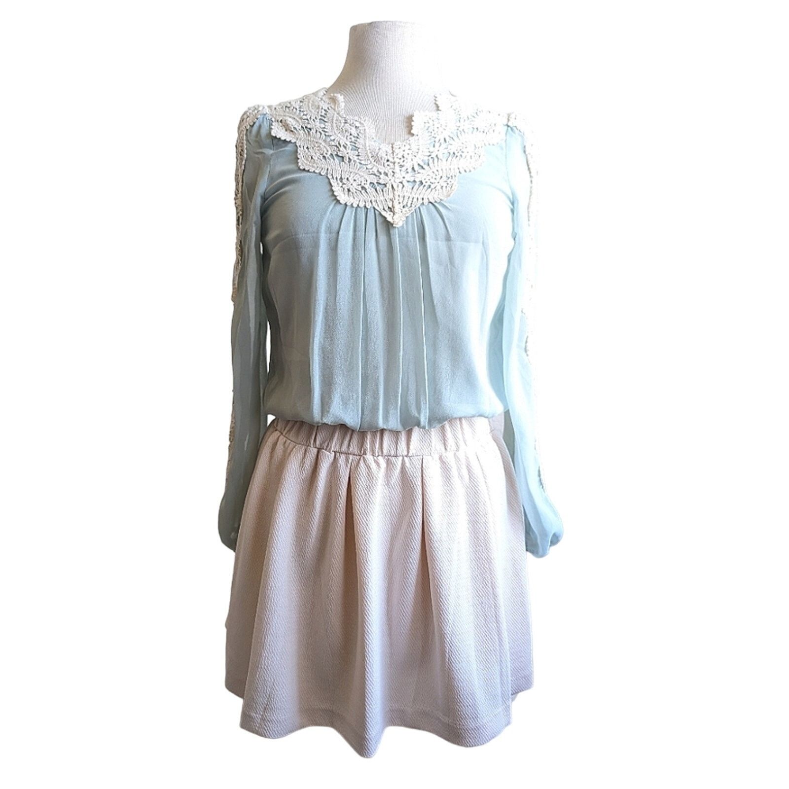 Japanese Brand Laguna Moon Chiffon & Lace Mini Dress Women's Size Small Size S / US 4 / IT 40 - 1 Thumbnail