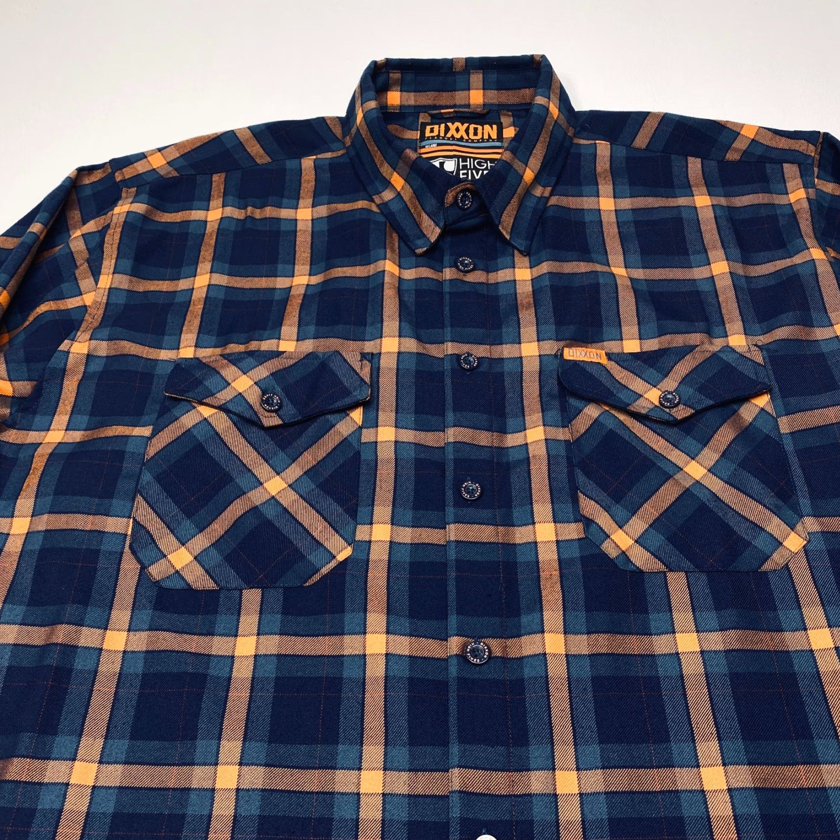 Vintage Dixxon Flannel Shirt Mens 4XL High Five Blue Orange Plaid Button Up Long Sleeve Size US XXL / EU 58 / 5 - 6 Thumbnail