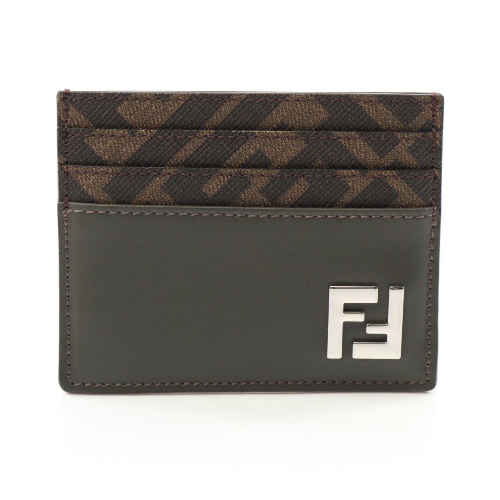 Fendi Fendi Ff Logo Card Case Leather Coated Canvas Green Brown Black Size ONE SIZE - 1 Thumbnail