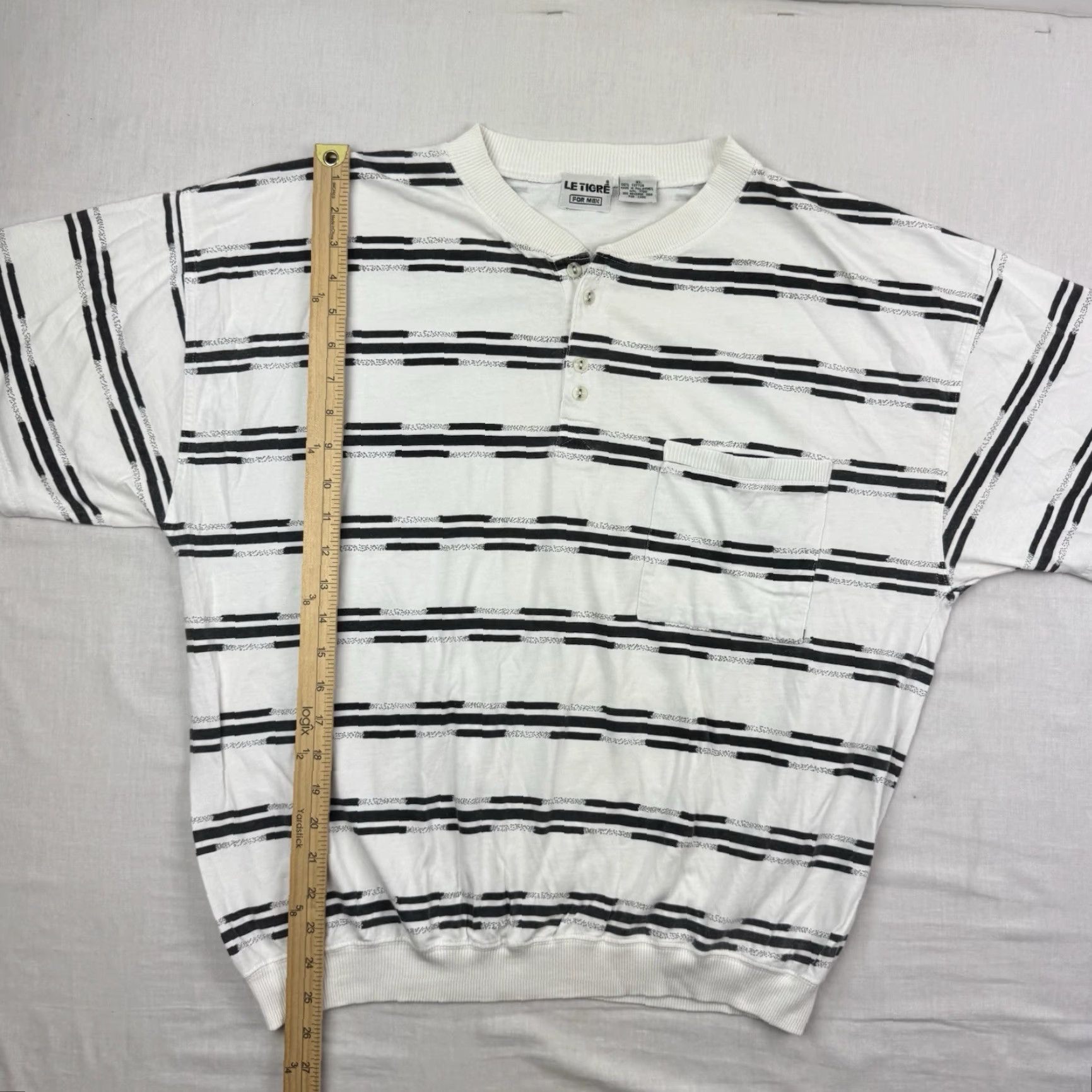 Vintage VINTAGE Le Tigre Shirt Adult XL Striped Henley Neck Short Sleeve White Cotton 80s Hipster Mens Size US XL / EU 56 / 4 - 7 Thumbnail
