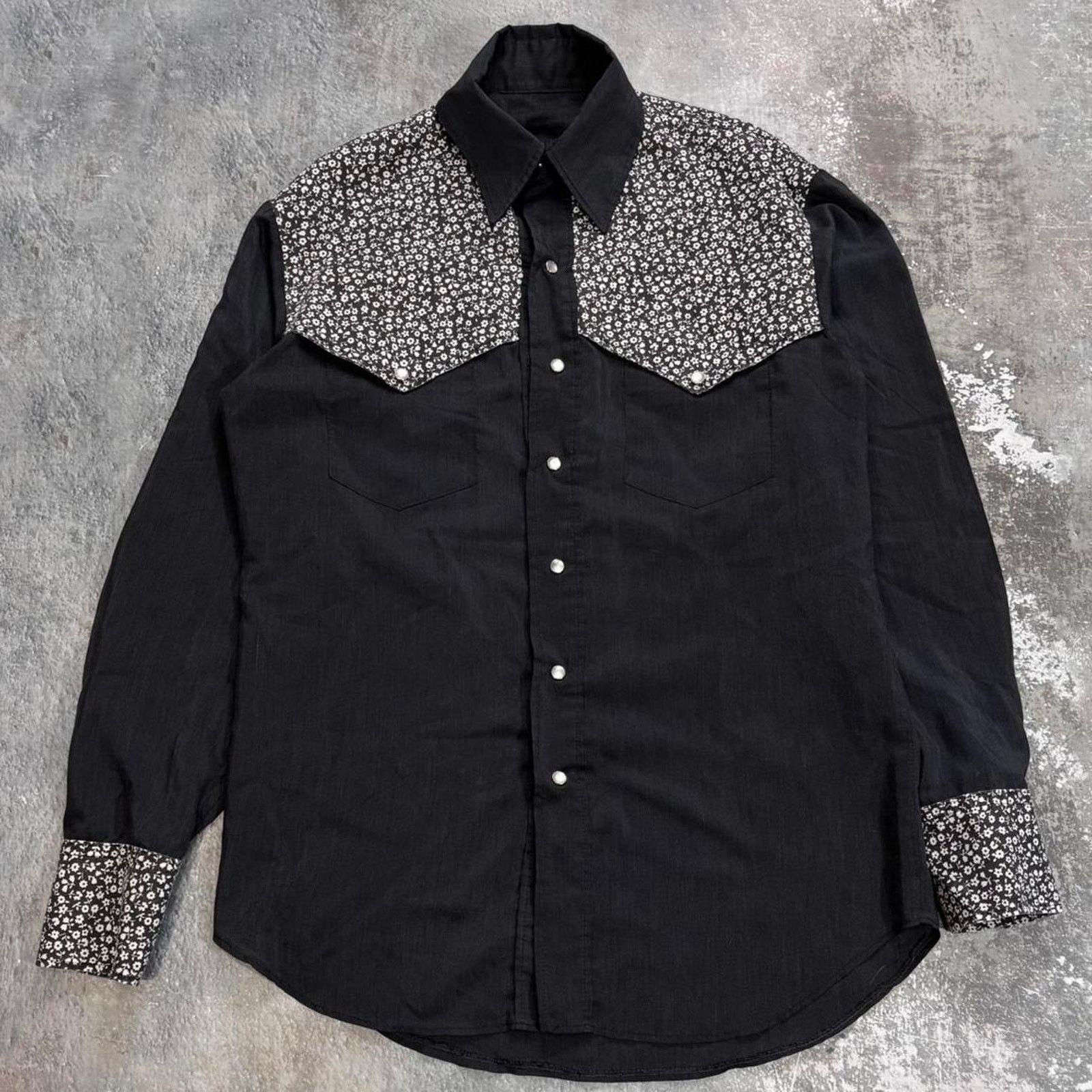 Vintage Vintage 80s Pearl Snap Western Shirt Black & White. Medium Size US M / EU 48-50 / 2 - 1 Thumbnail