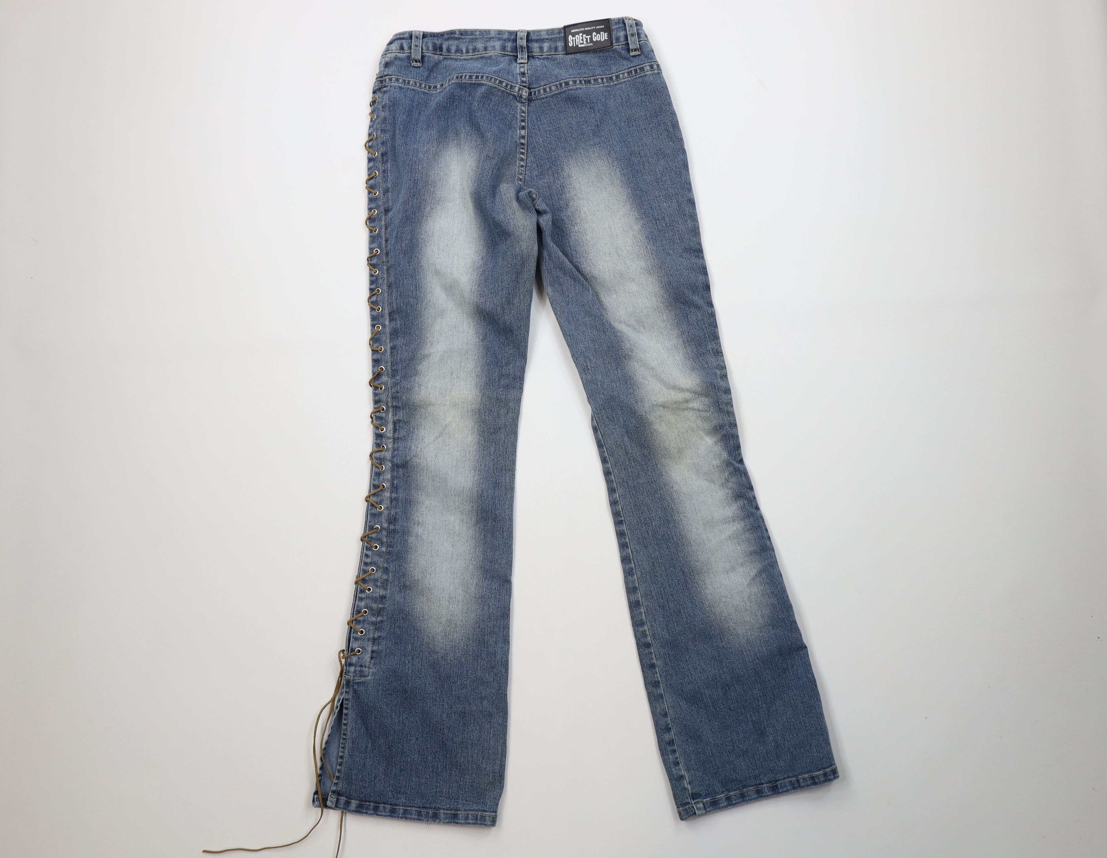 Vintage Vintage 90s Y2K Babydoll Tie Flared Wide Leg Denim Jeans Size 27" / US 4 / IT 40 - 9 Thumbnail