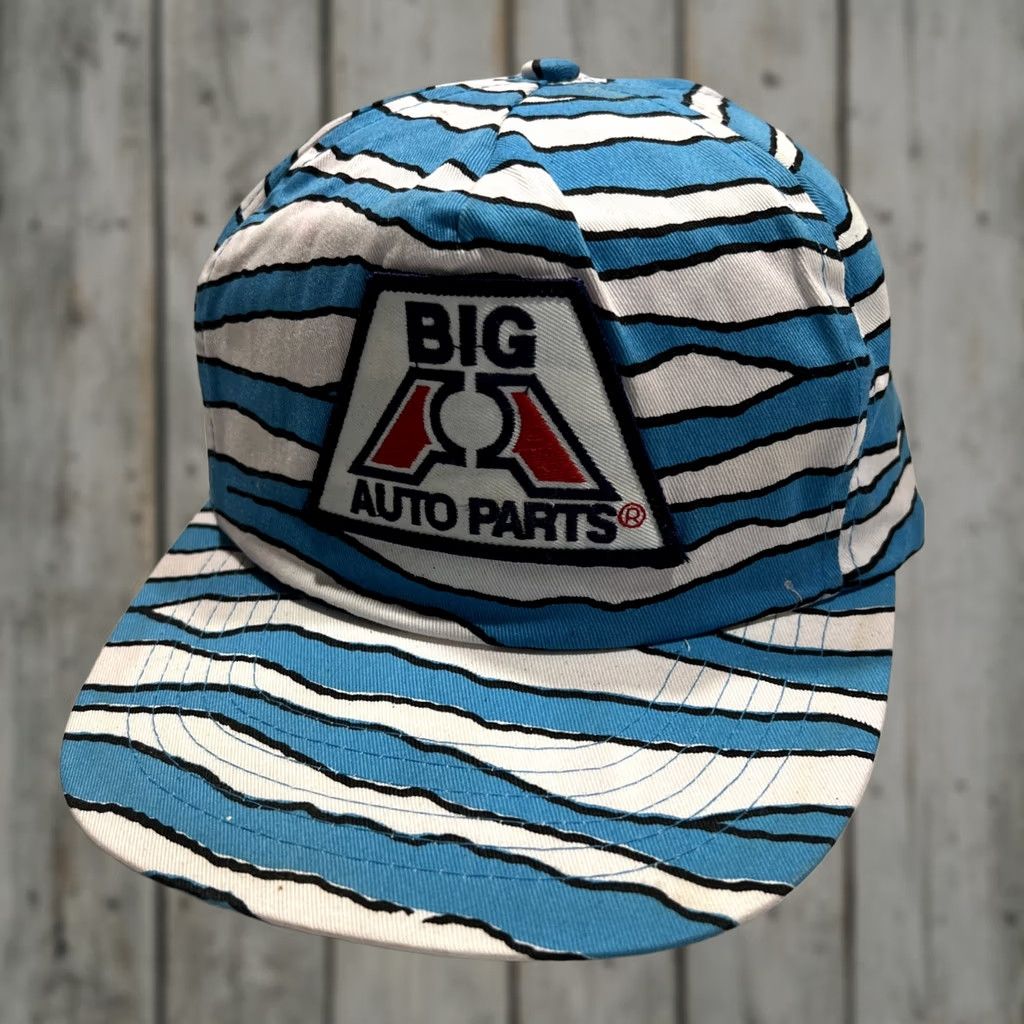 Vintage VINTAGE Big A Auto Parts Hat Cap SnapBack Zebra Stripes Trucker Patch Blue White 1990s Size ONE SIZE - 1 Thumbnail