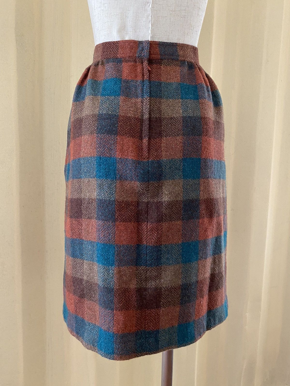 image of Christian Dior Plaid Wool Skirt in Brown, Women's (Size 23)