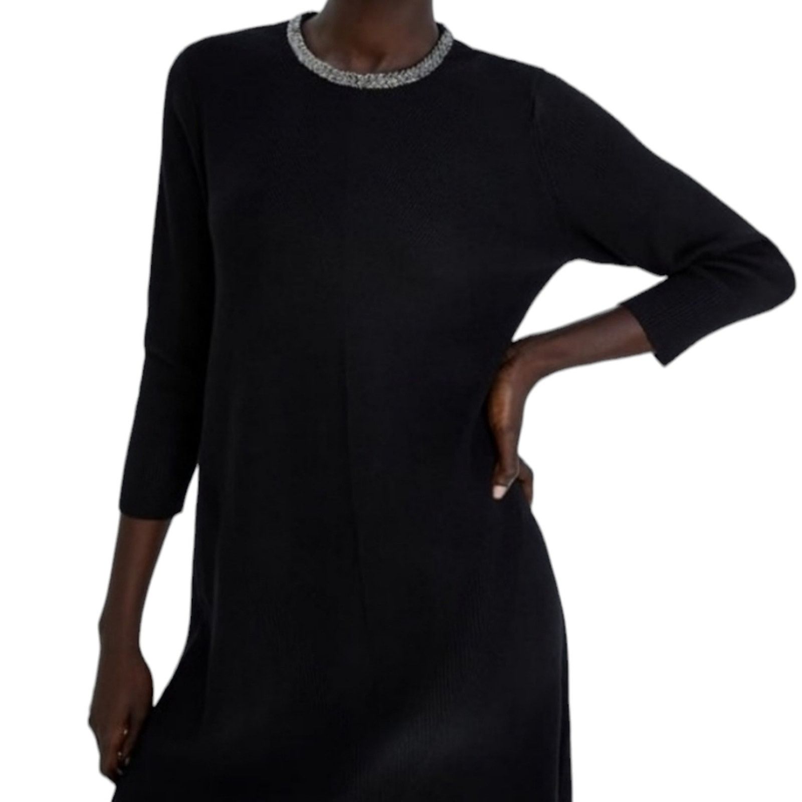Zara NWT Zara Knit Beaded Neck Sweater Dress Small Size S / US 4 / IT 40 - 4 Thumbnail