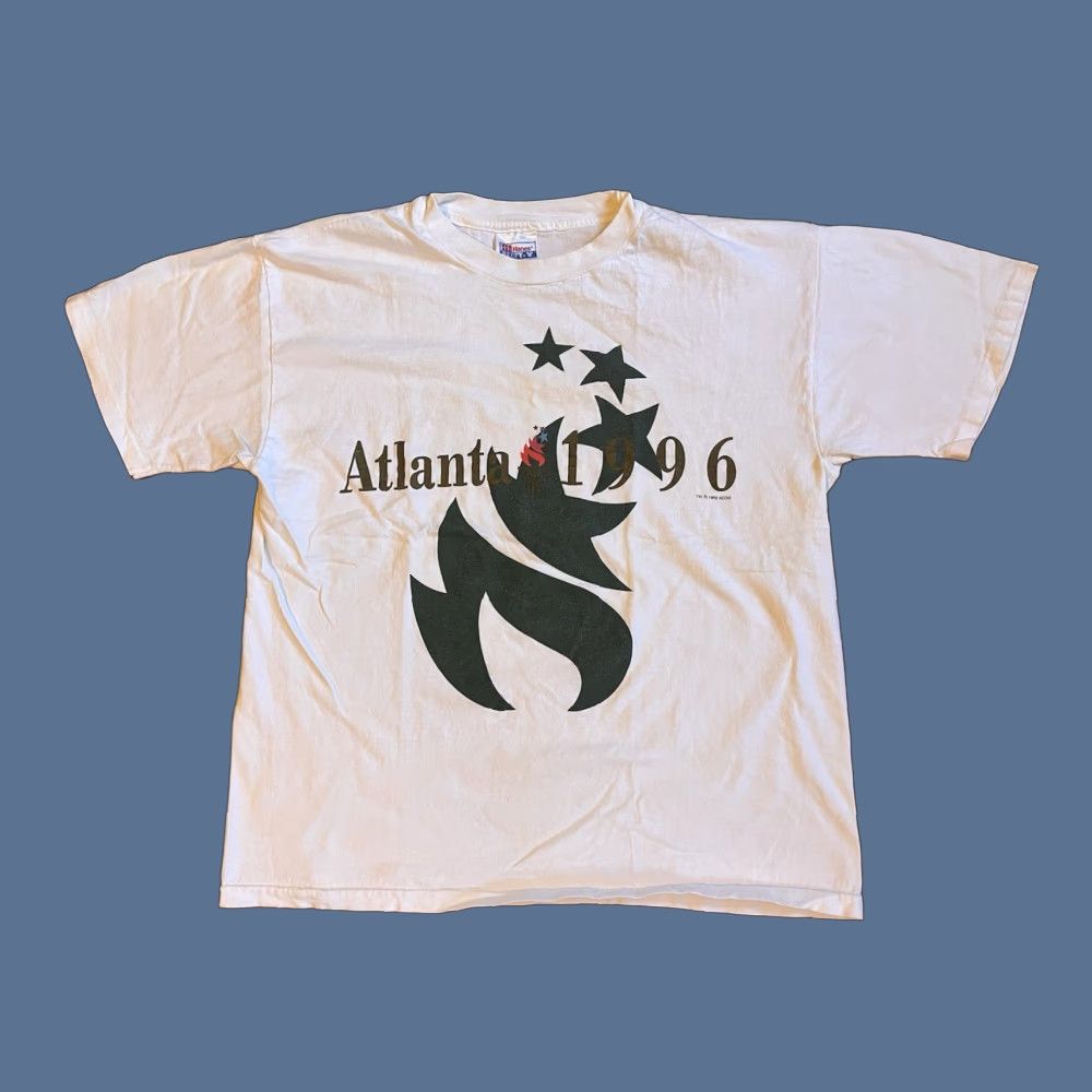 Hanes VINTAGE Atlanta 1996 Olympics Shirt Men’s L White Hanes Beefy T-Shirt Logo Graphic Print 90s USA Mens Size US L / EU 52-54 / 3 - 1 Thumbnail