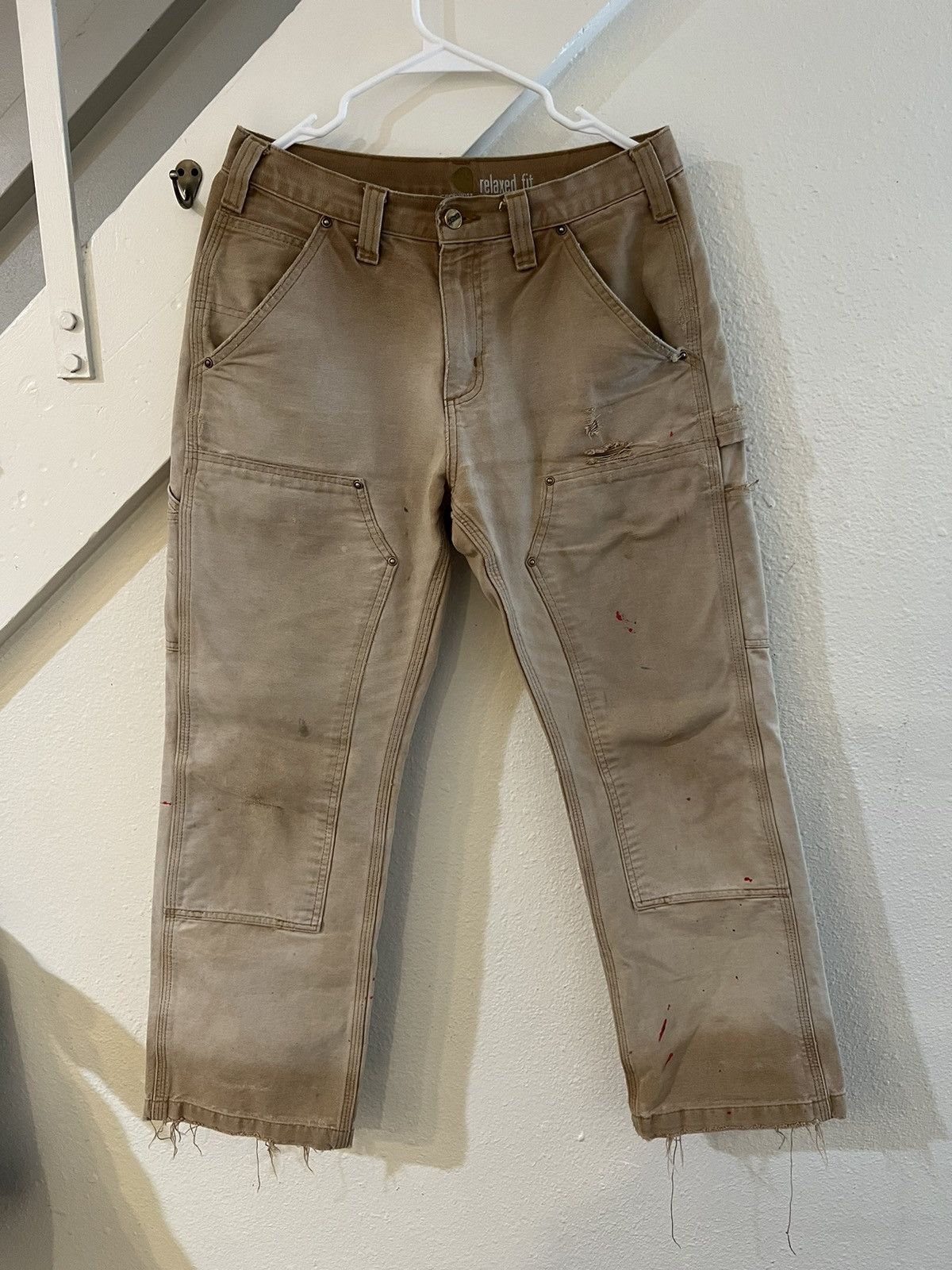image of Sun Bleached Carhartt Double Knee Pants in Beige, Men's (Size 30)
