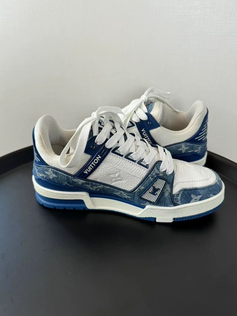 Louis Vuitton Louis Vuitton White and blue denim presbyopic trainer snea Size US 5.5 / EU 38 - 2 Thumbnail