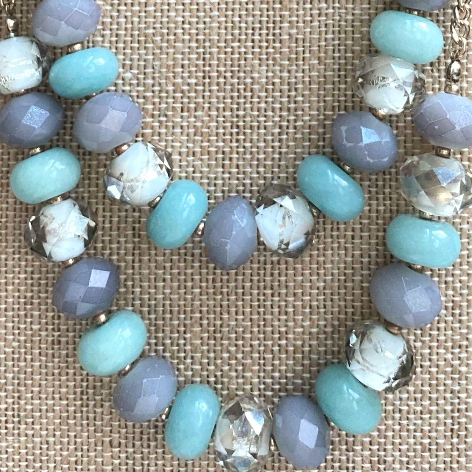 Other LOFT Beaded Necklace Aqua Gray Gold Chain Size ONE SIZE - 3 Thumbnail
