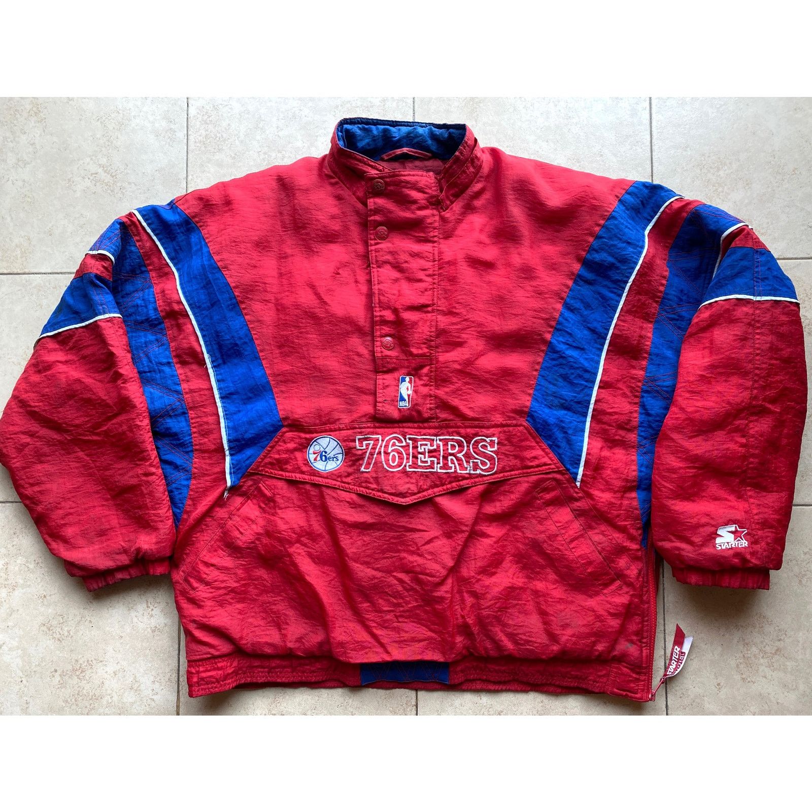 NBA × Starter Philadelphia 76ers 90s STARTER Color Block 1/2 Pullover vtg Size US XL / EU 56 / 4 - 2 Thumbnail