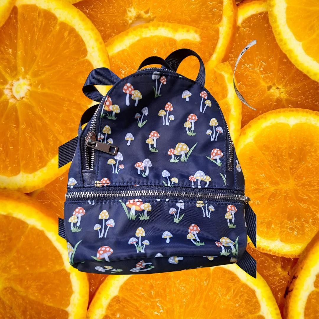 Other Dark Blue with Colorful Mushroom Small Backpack/Purse/Bag Size ONE SIZE - 1 Thumbnail