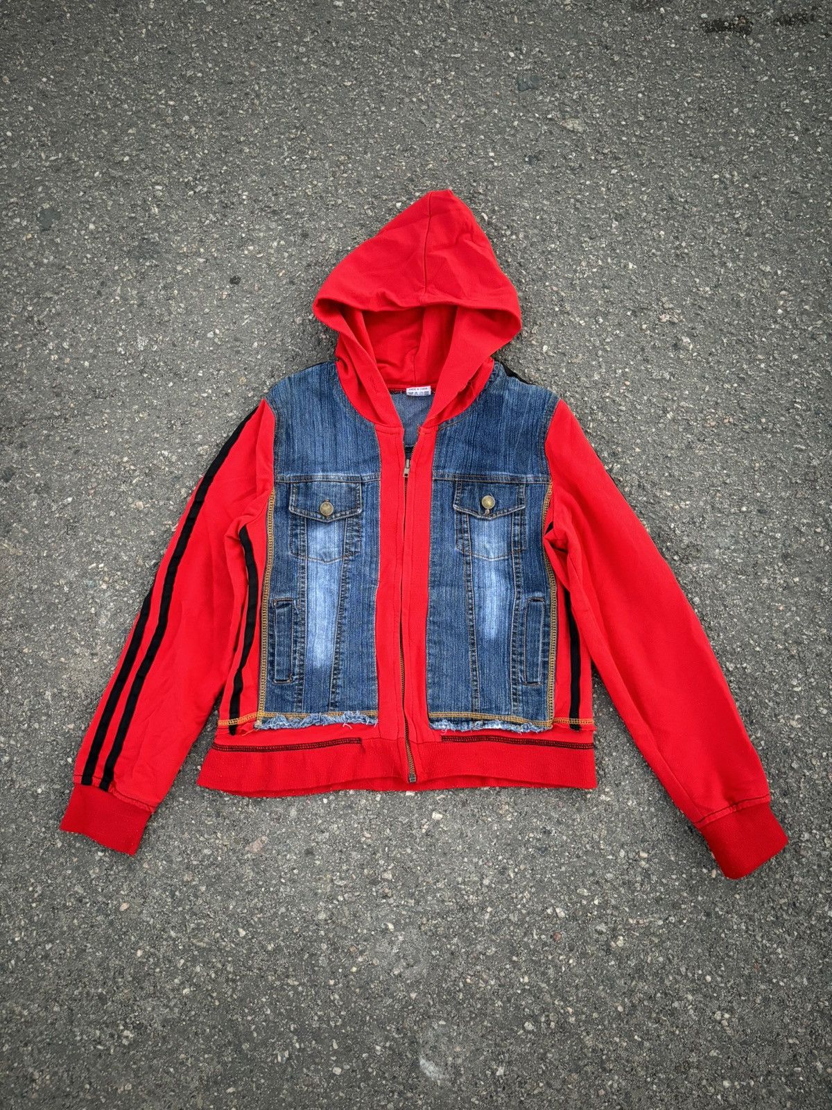 Vintage Vintage Y2K Denim cotton zip up stripe hoodie Size S / US 4 / IT 40 - 2 Thumbnail