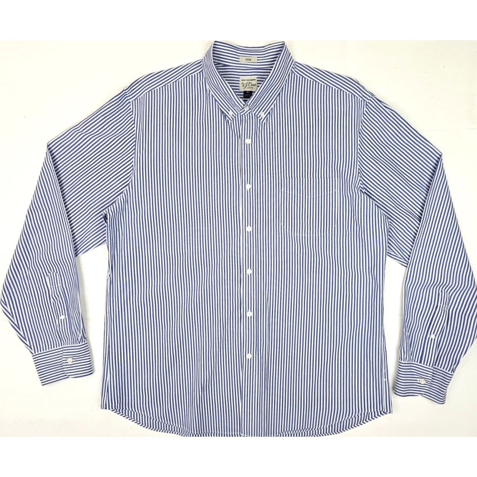 J.Crew J.CREW Slim Fit Shirt Men XL – Vertical Blue Pinstripe – Button-Up, Striped, Classic, Preppy, Secret Wash Shirting, Cotton, 48 in Chest, White? Blue Size US XL / EU 56 / 4 - 2 Thumbnail
