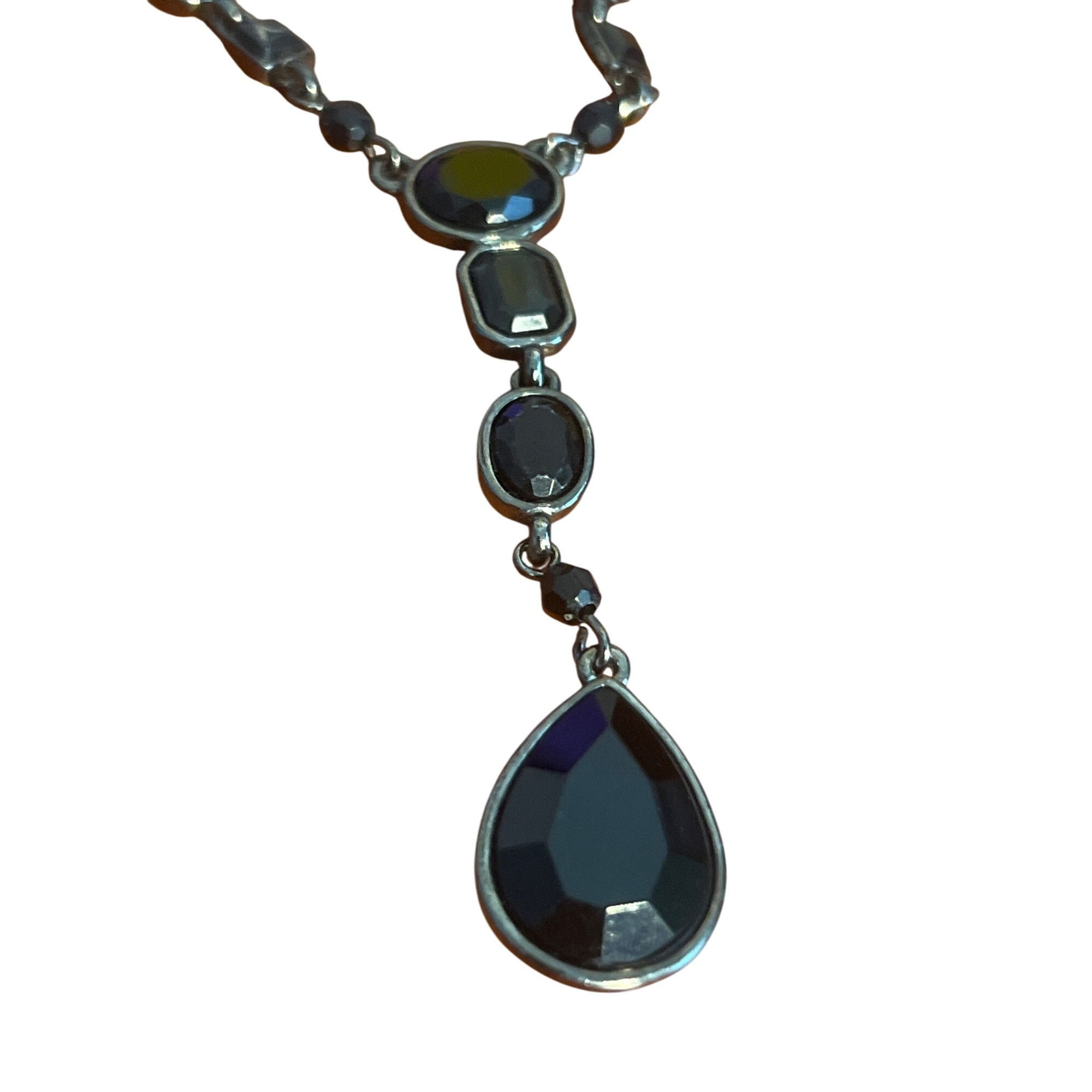 Chaps Chaps Black Y Necklace Teardrop Double Strand Rhinestones Go Size ONE SIZE - 2 Thumbnail