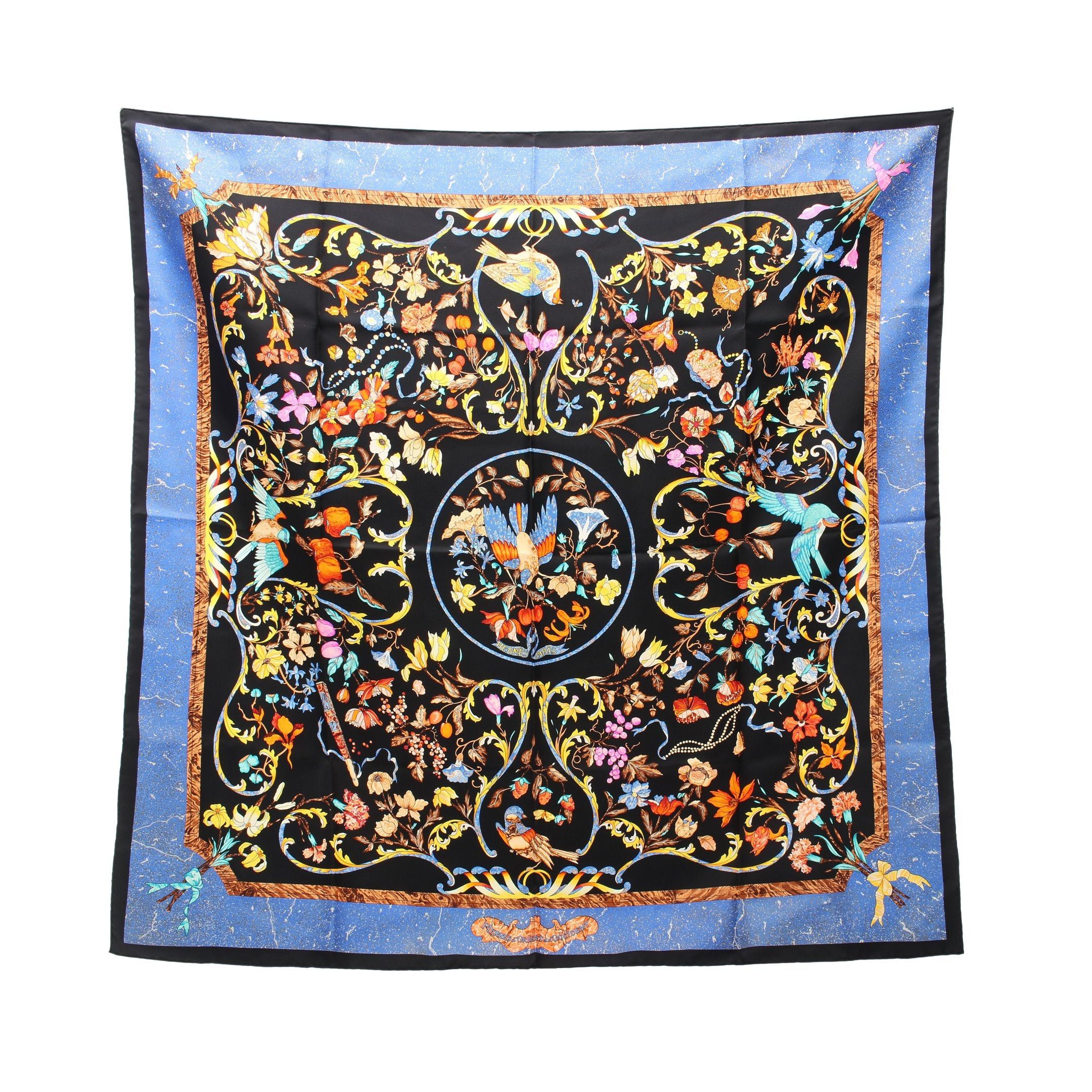 Hermes Carres 90 Pierres Orient Et Occident Scarf Silk Black Multicolor