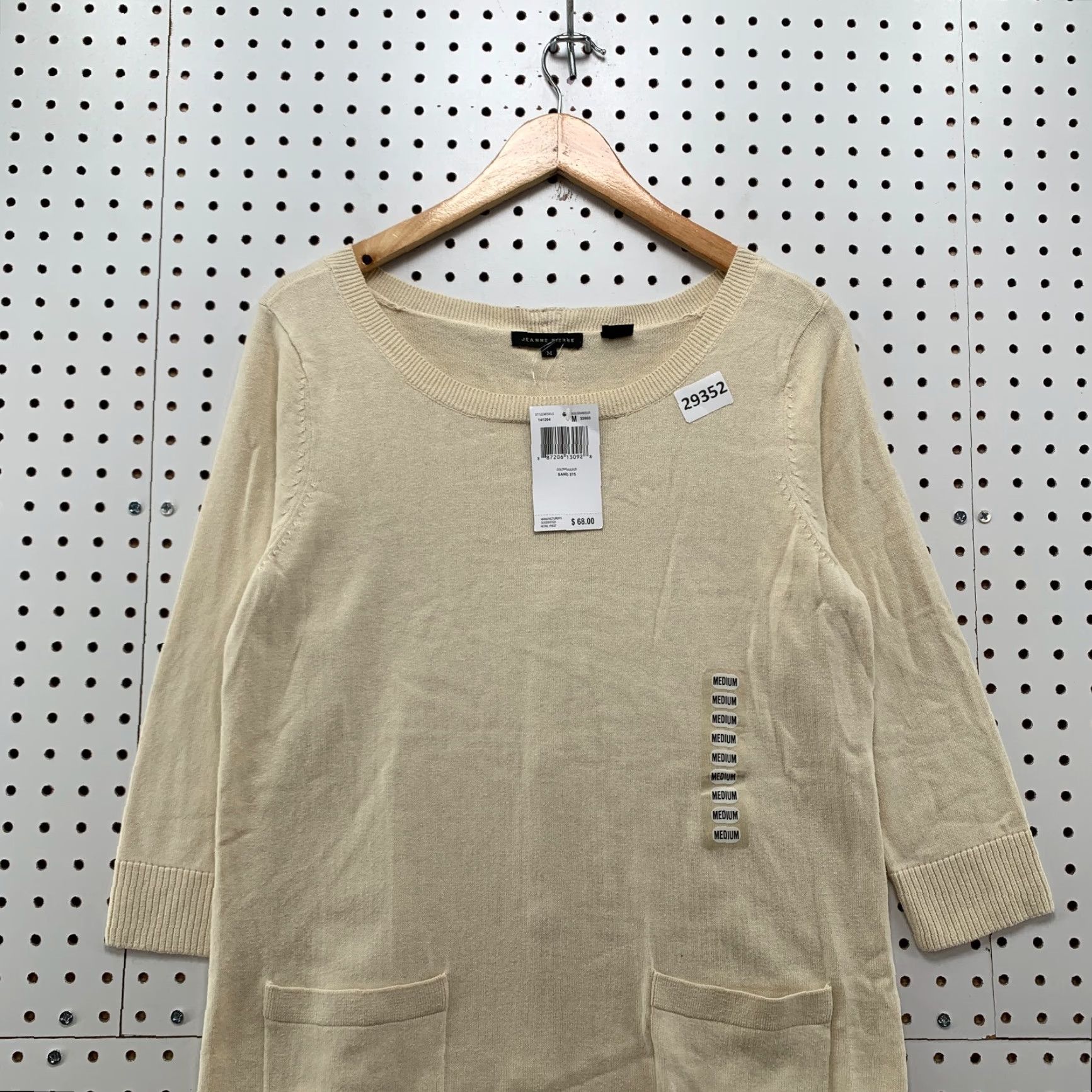 Vintage Jeanne Pierre Sweater Womens Medium Beige Button Front Pocket 20x26 Size M / US 6-8 / IT 42-44 - 3 Thumbnail