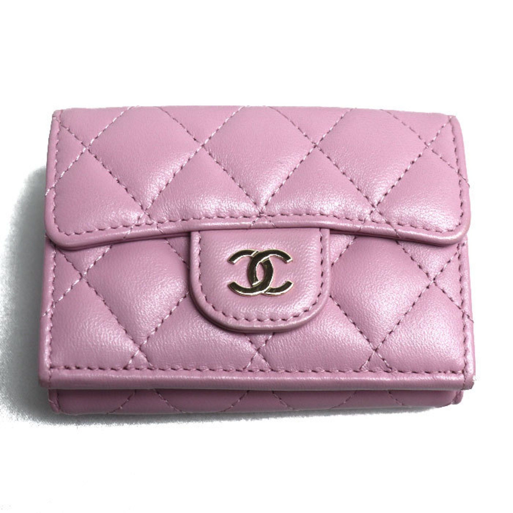 Chanel Matelasse Classic Small Flap Wallet Tri-fold Pink AP0230