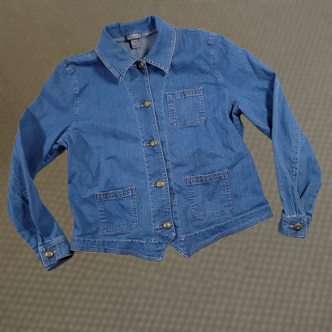 Vintage Koret City Blues Blue Button Up Denim Jacket Women's Large Pockets Western Jacket/Coat Short Sleeve? Size L / US 10 / IT 46 - 1 Thumbnail