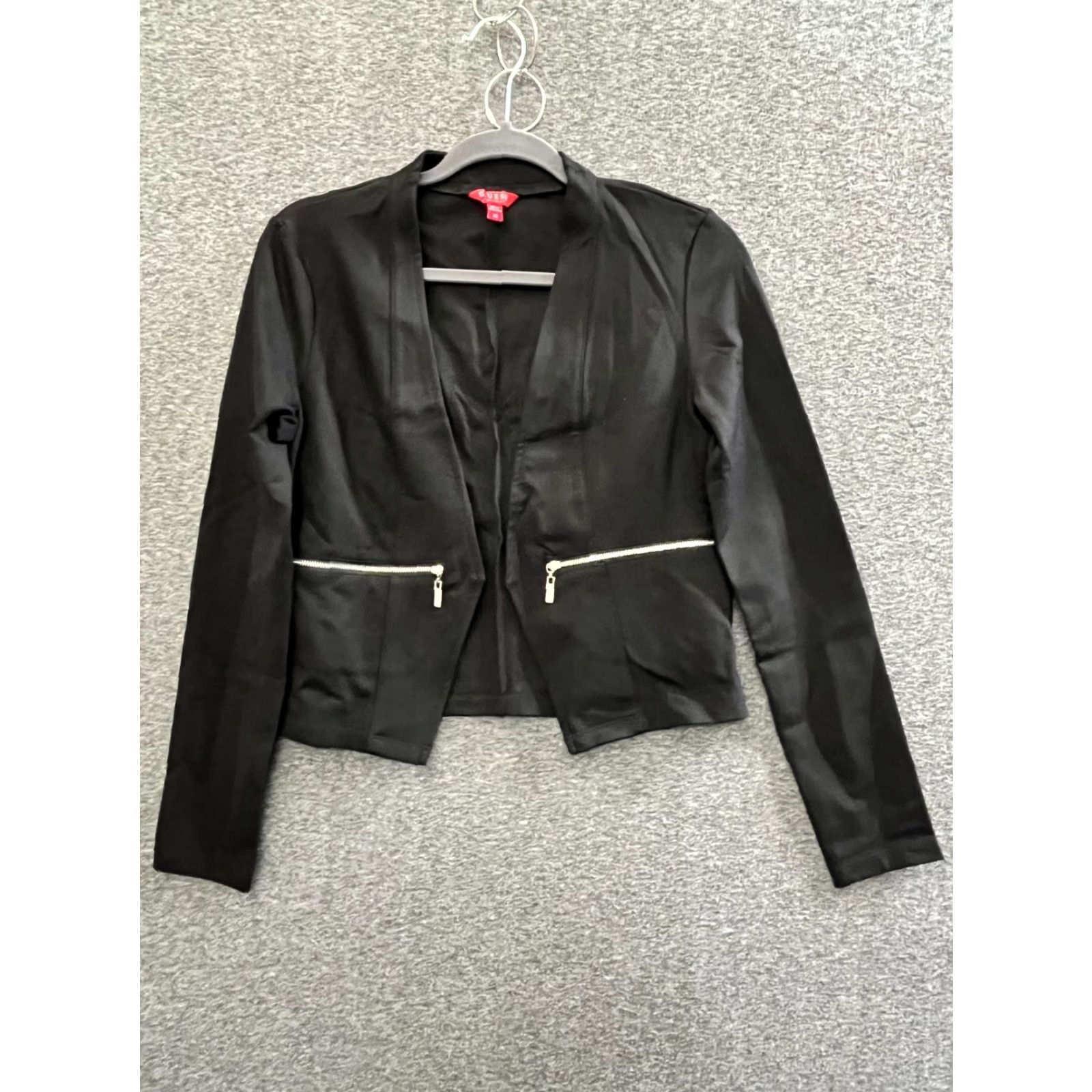 Guess GUESS Women's Black Open Front Blazer Cropped XS Jacket Blazer Short Black Solid 90s Bohemian Womens XS Size XS / US 0-2 / IT 36-38 - 2 Thumbnail