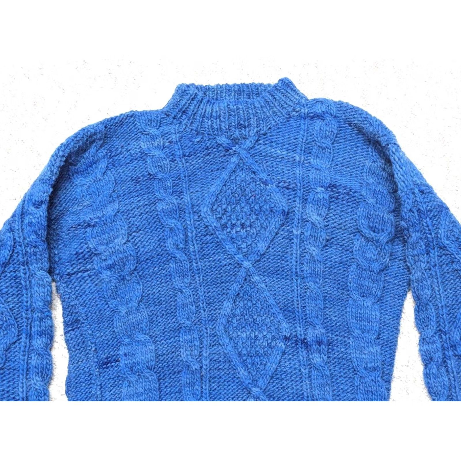 Vintage VINTAGE Woolies ARAN Sweater XL Men Long Sleeve Knit Wool Mock Neck Blue Tall/Long Size US XL / EU 56 / 4 - 4 Thumbnail