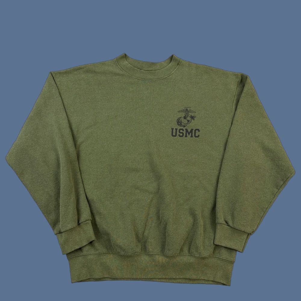 Olive VINTAGE USMC Sweatshirt Mens Large Olive Green USA Marine Corps Pullover Y2K Size US L / EU 52-54 / 3 - 1 Thumbnail