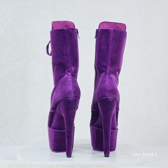 Other Adore 1045 Purple Velvet 7" High Heel Platform Ankle Boots P Size US 10 / IT 40 - 5 Thumbnail