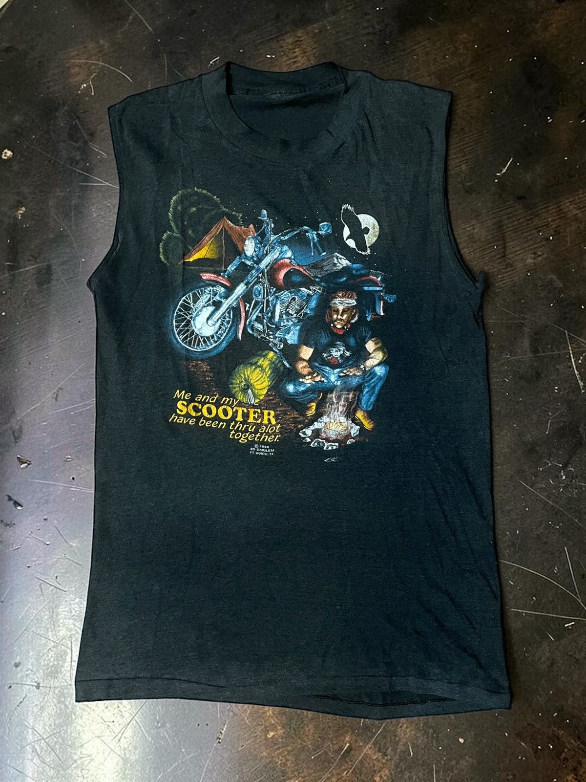 Harley Davidson 3D emblem Scooter Campfire 1986 Vintage T-shirt biker 86 Size US M / EU 48-50 / 2 - 2 Thumbnail