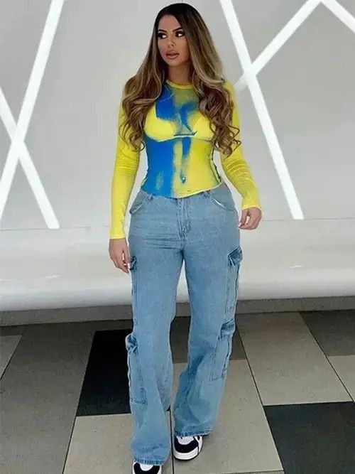 Japanese Brand Graphic Body Printed Long Sleeve Crop Top Women Y2K Clothes Size ONE SIZE - 3 Thumbnail