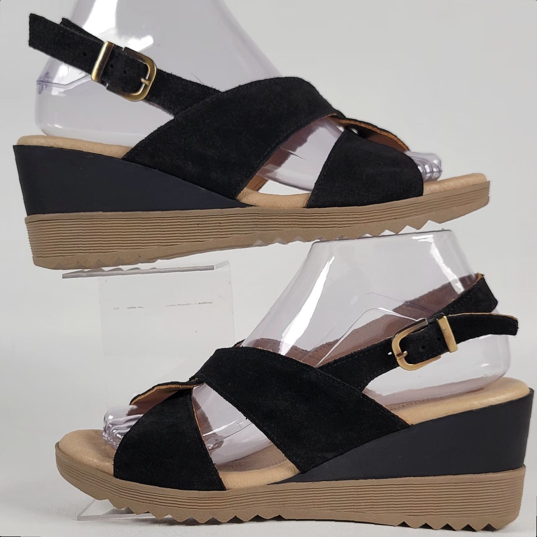 Vintage Eric Michael BOSTON Black Suede Platform Heel Sandals Open Toe Leather Women 8 EU40/US8 Block Heel Platform Summer Spring Fall Size US 8 / IT 38 - 5 Thumbnail