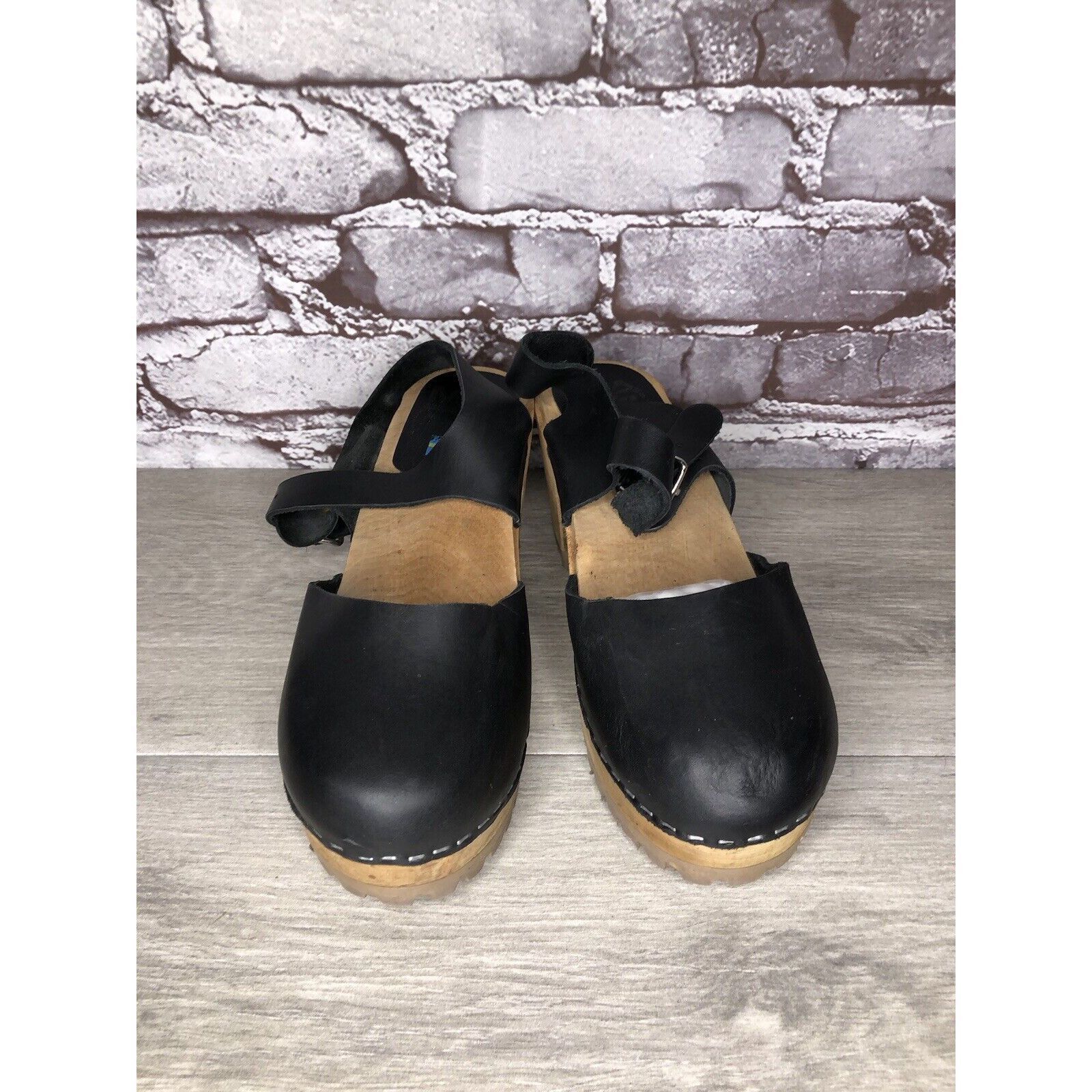 Other MIA Greta Black Leather Ankle Strap Wood Heel Sandals Women’ Size US 7.5 / IT 37.5 - 2 Thumbnail