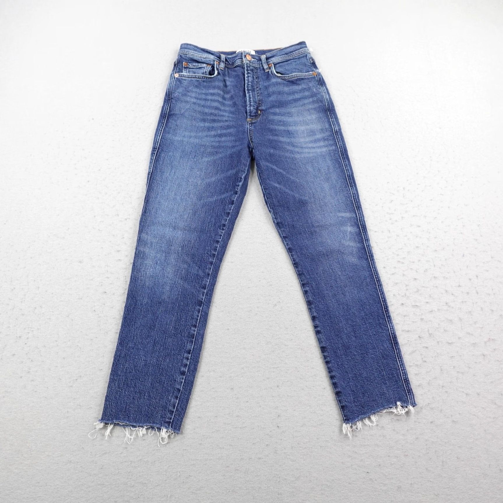 Agolde VINTAGE? No—Wait, item not vintage. AGOLDE Jeans Womens 28 Blue Denim High Rise Straight Crop Distressed Raw Hem Jeans Size 28" / US 6 / IT 42 - 2 Thumbnail