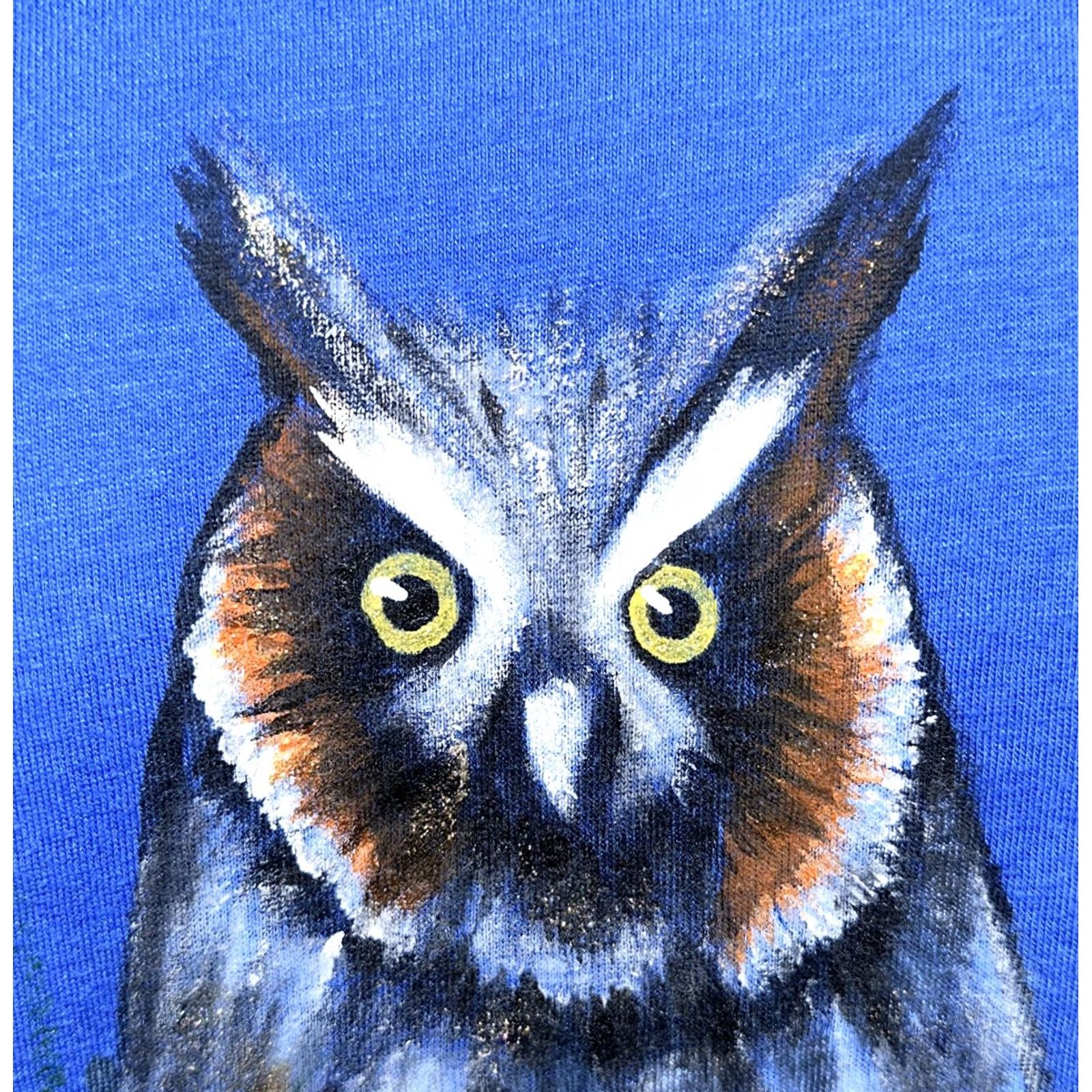 Vintage VINTAGE Oneita Mens T-Shirt XL Blue HAND PAINTED OWL United States Made Single Stitch Shirt Mens Size US XL / EU 56 / 4 - 2 Thumbnail