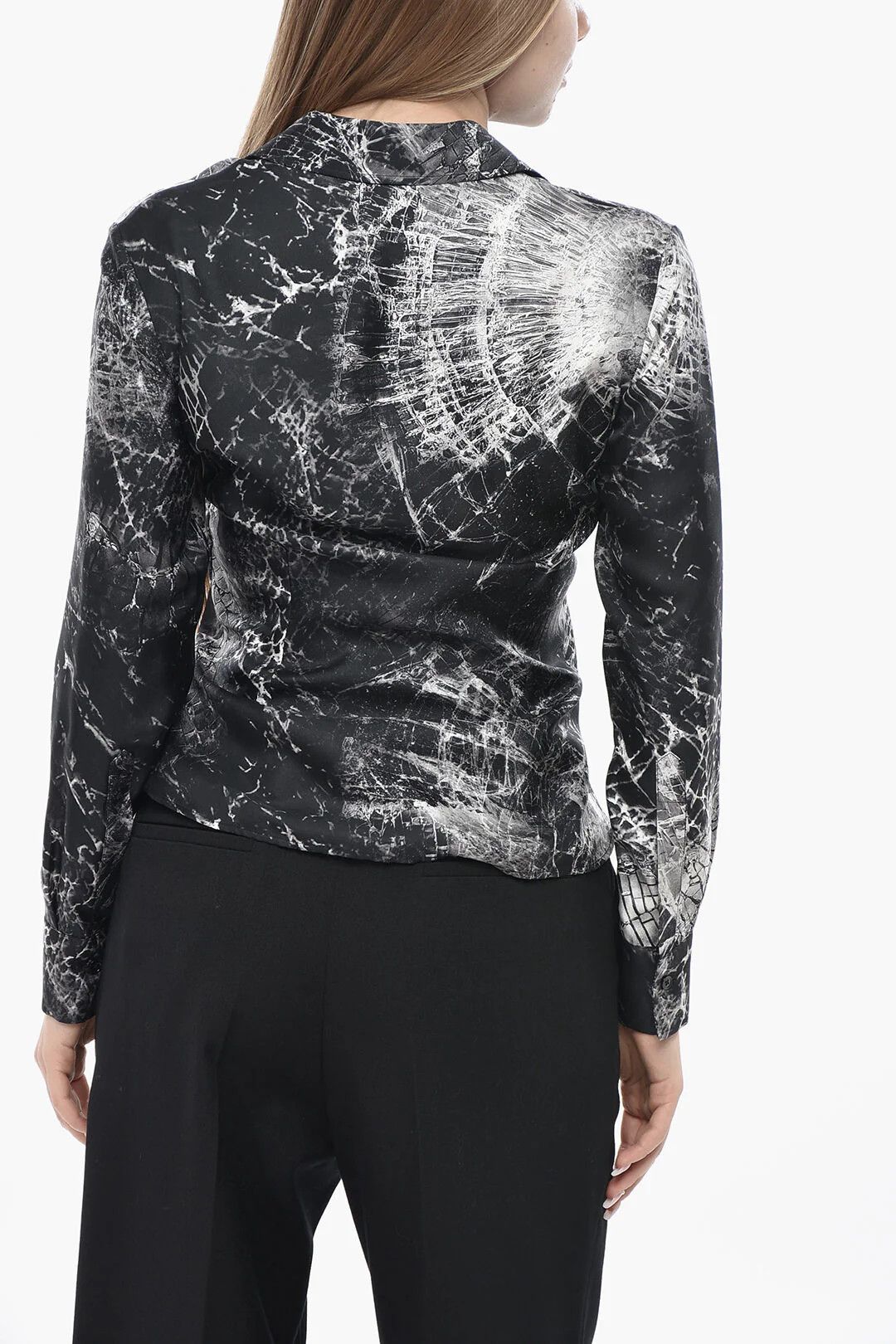 Alexander McQueen og1mm0426 Printed Silk-Satin Shirt in Black Size XS / US 0-2 / IT 36-38 - 2 Thumbnail