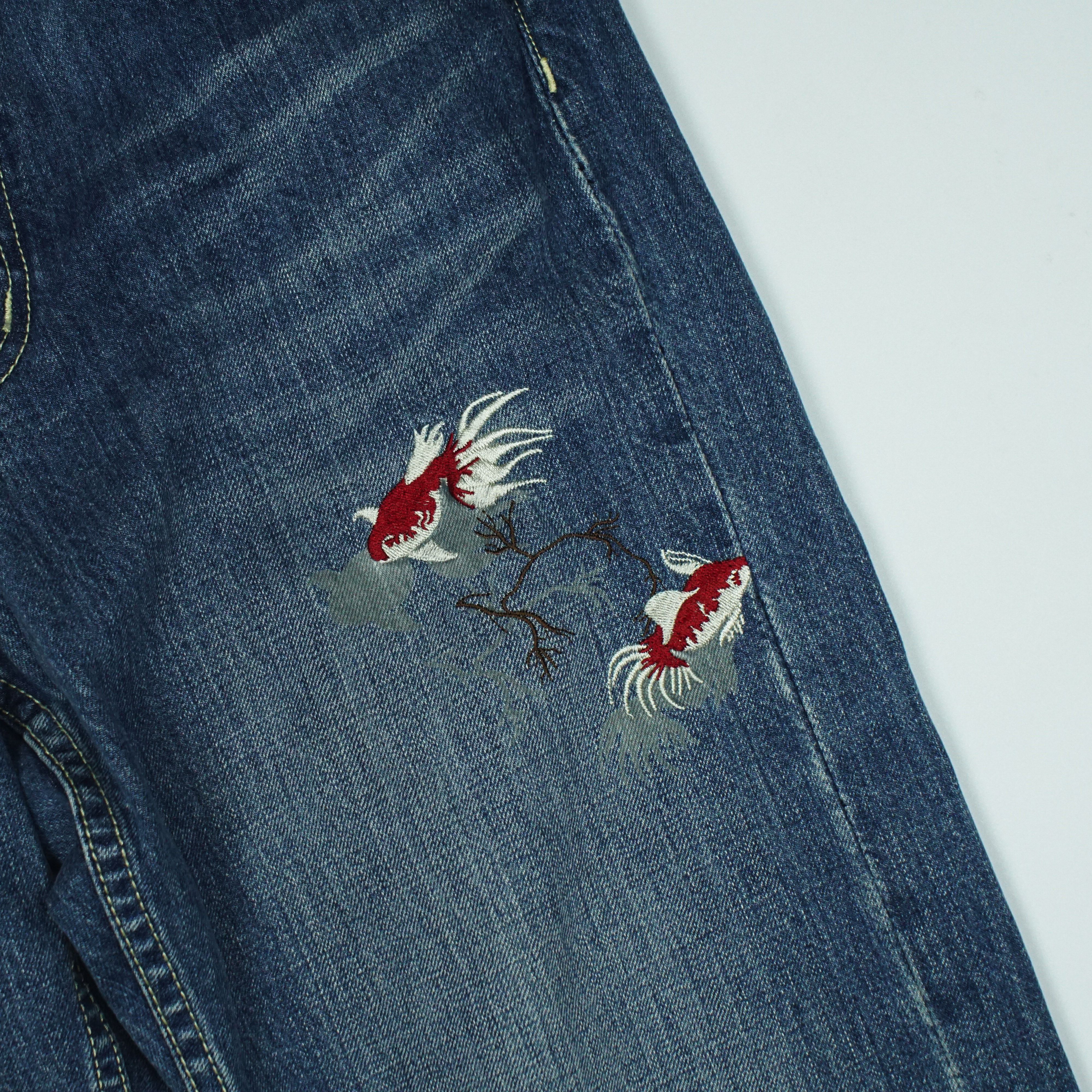 Takeo Kikuchi *NoTariff Takeo Kikuchi Koi Embroidered Denim Pants Size US 32 / EU 48 - 8 Thumbnail