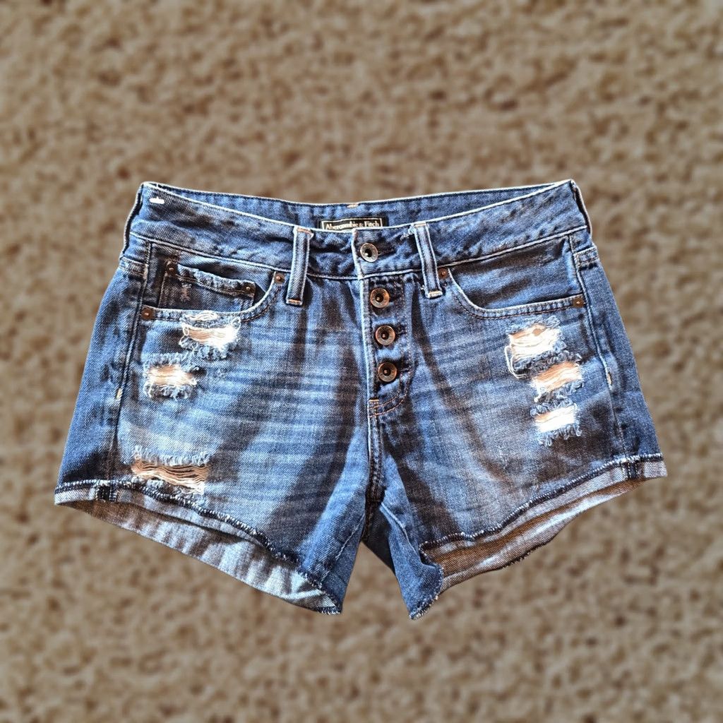 Abercrombie & Fitch Abercrombie & Fitch Shorts Womens Size 26 Blue Button Fly Cutoff Distressed Retro Beachy Casual Summer Womens Size 26" / US 2 / IT 38 - 1 Thumbnail