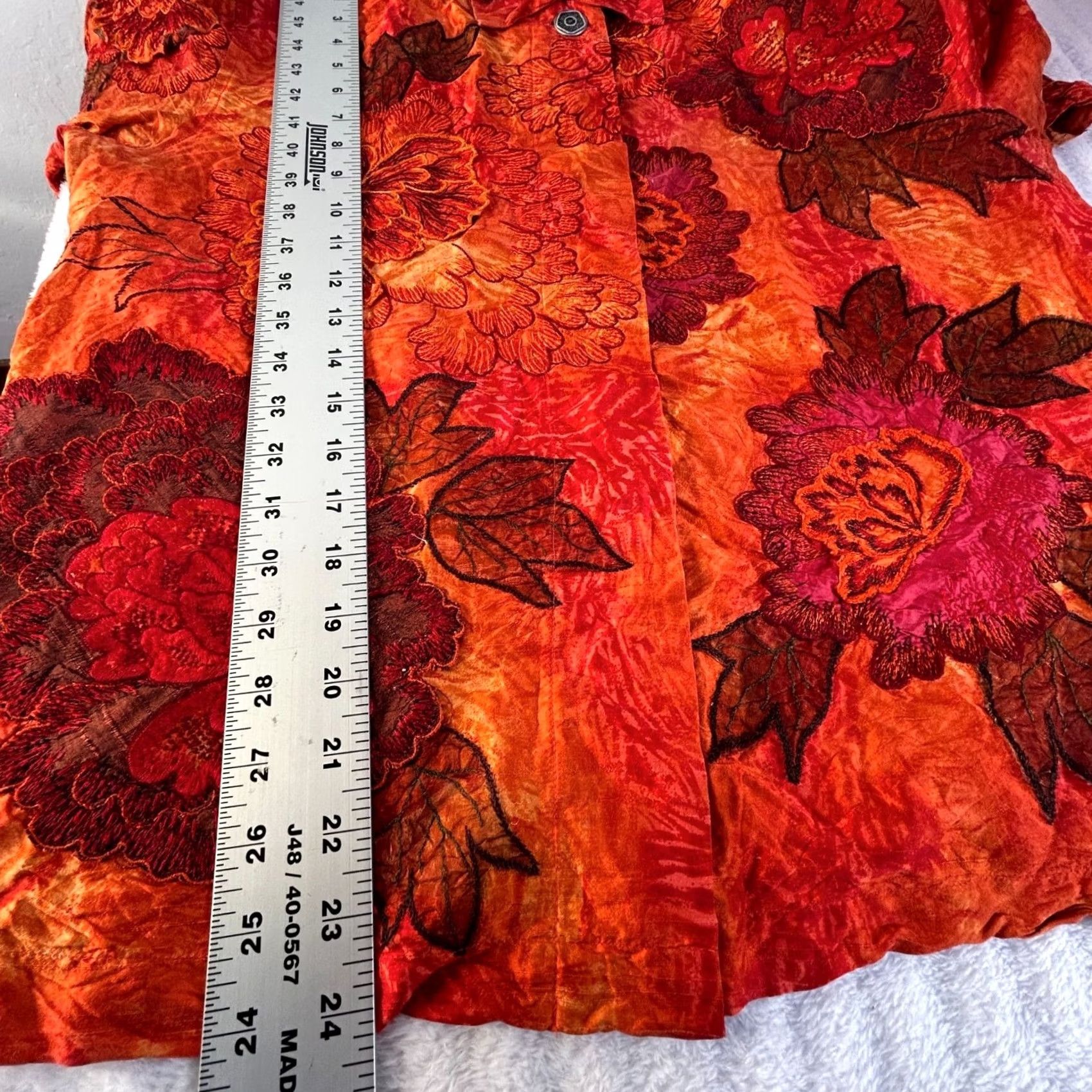 Vintage Chicos Womens Floral Embroidered Applique Jacket Size 2 Silk Red Orange Button Size XS / US 0-2 / IT 36-38 - 8 Thumbnail