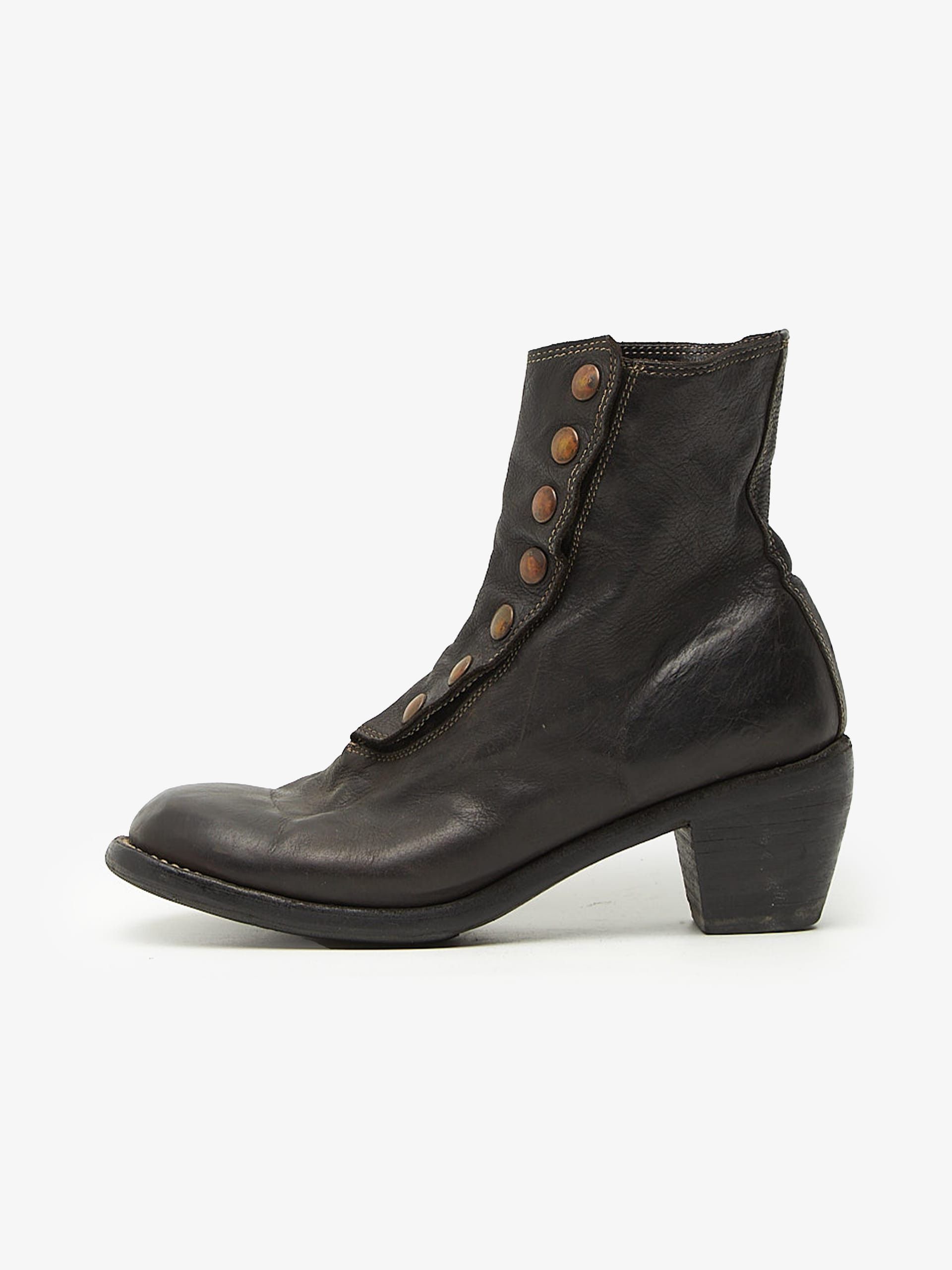 Dark Brown Snap Button Heel Boots