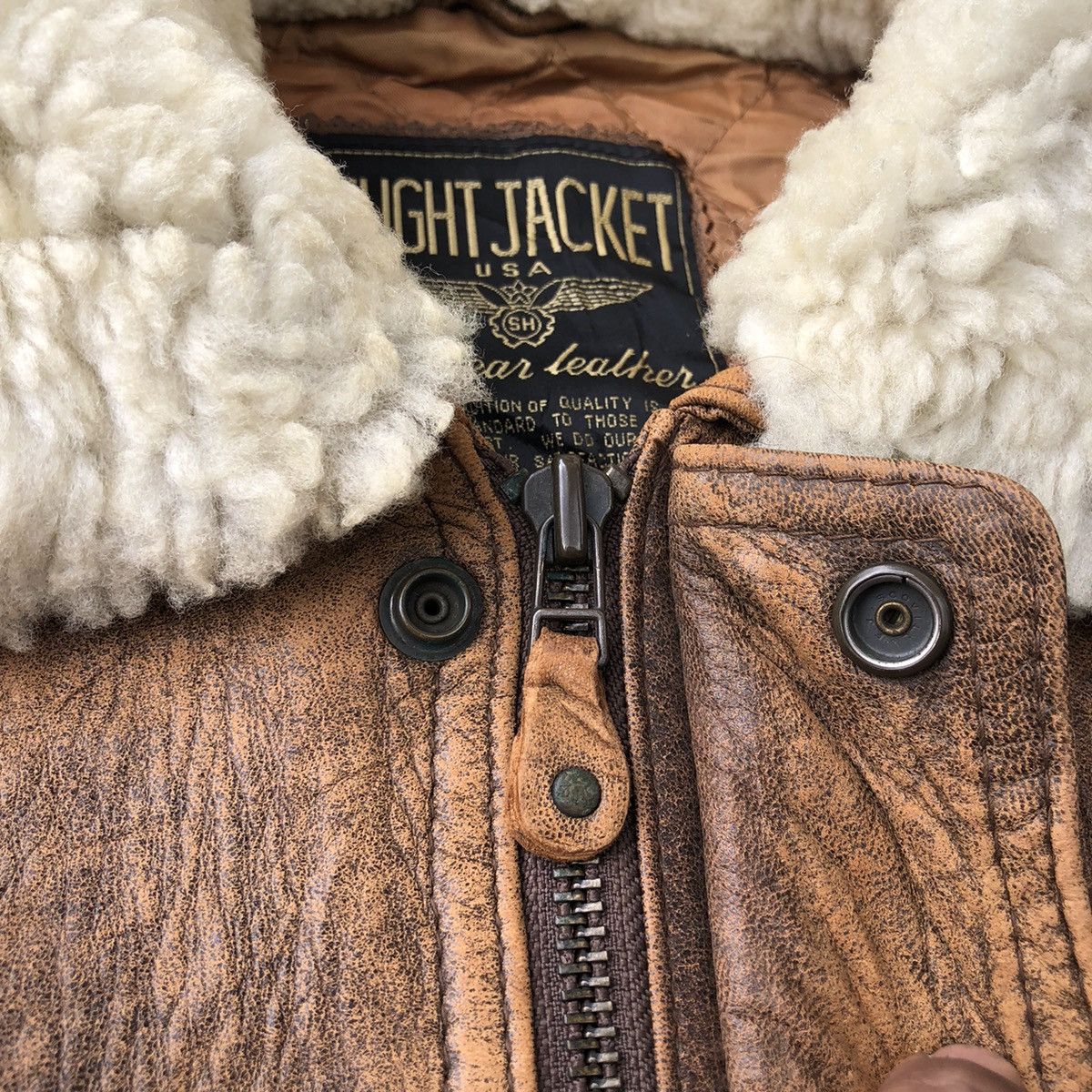 Vintage VTG Sheep Leather Flight Jacket Removable Sheeps Wool Collar Size US L / EU 52-54 / 3 - 17 Thumbnail