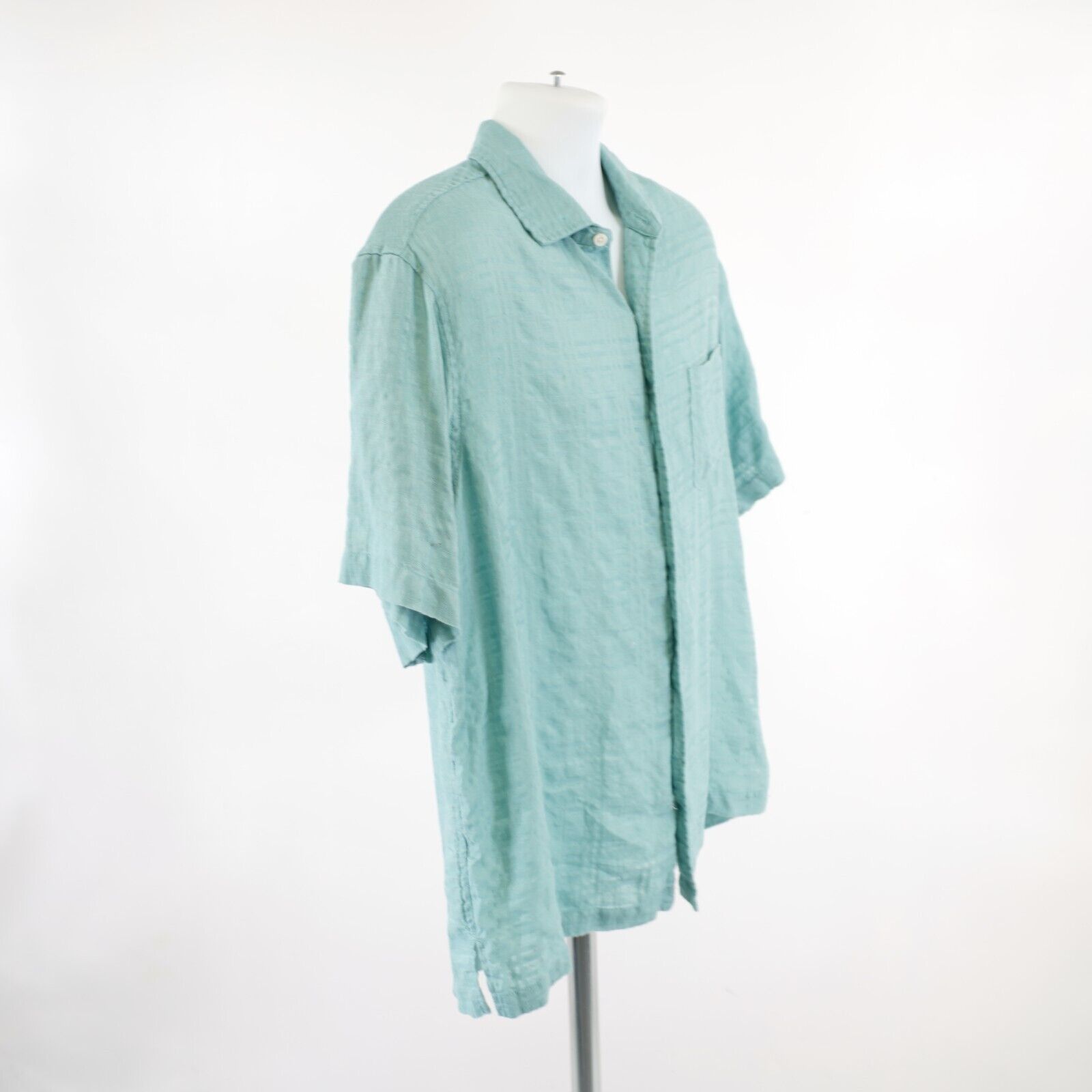 Designer Caribbean Green Linen Cotton Pocket Front Large Collared Haw Size US L / EU 52-54 / 3 - 7 Thumbnail