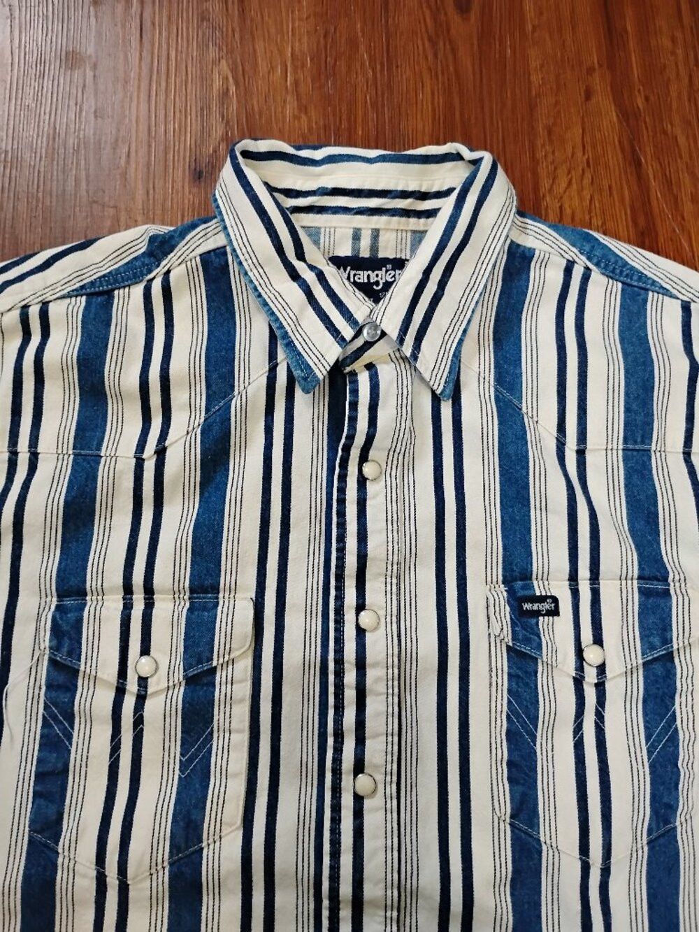 Wrangler Vintage Wrangler Brushpopper Stripe Western Pearl Snap Shirt Size US XL / EU 56 / 4 - 1 Thumbnail