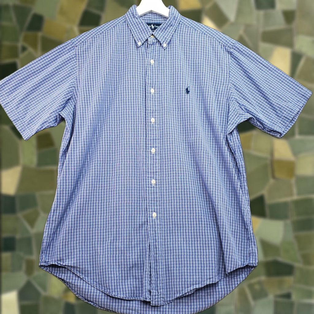 Ralph Lauren Ralph Lauren Dress Shirt Men's 15.5 Blue White Plaid 100% Cotton Formal Shirt Size 42R - 1 Thumbnail