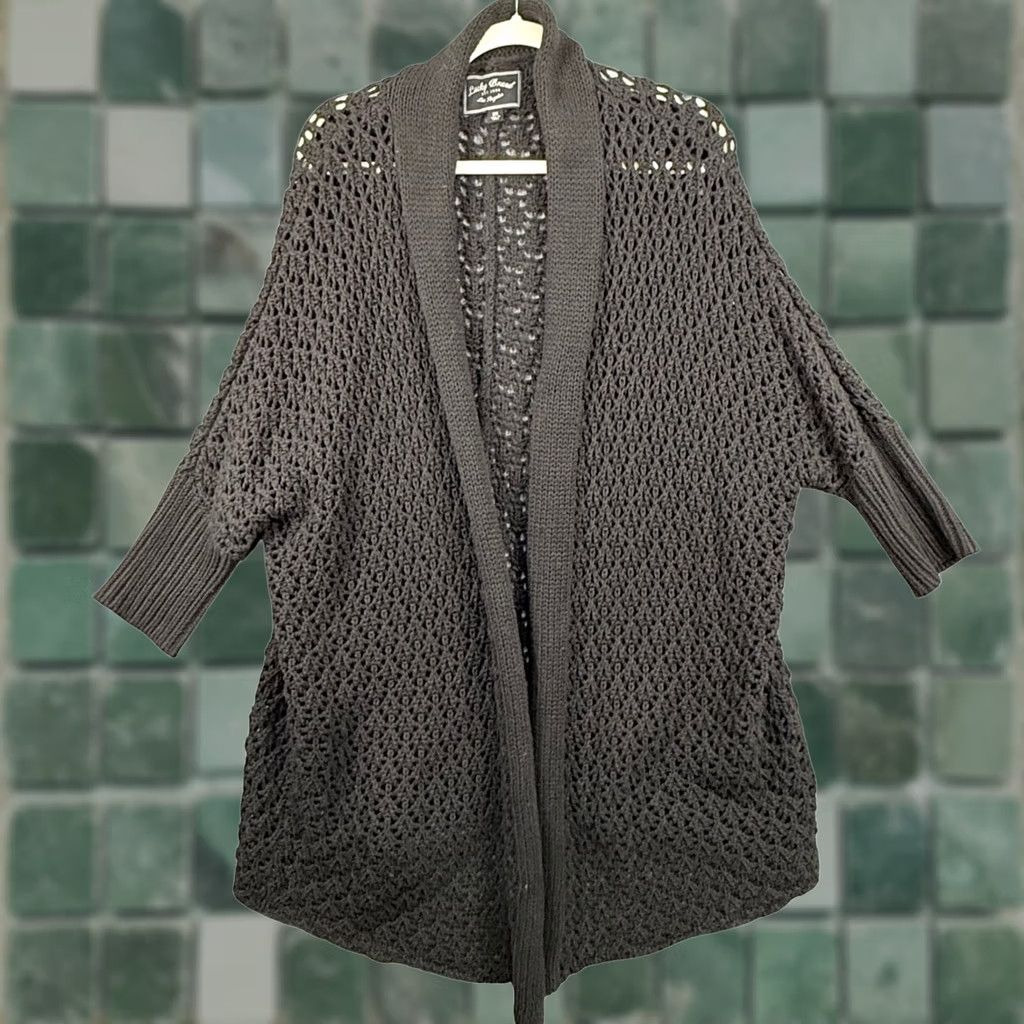 Lucky Brand Lucky Brand Cardigan 2X Black Crochet Knit Open Front Oversized Batwing Boho Size XXL / US 16-18 / IT 52-54 - 1 Thumbnail