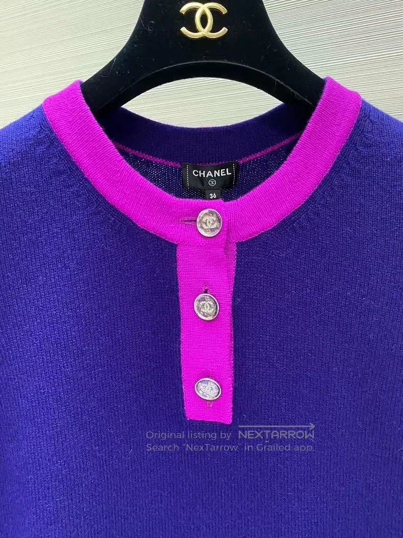 Chanel Chanel Cashmere colour-blocked knitted short sleeves Size XS / US 0-2 / IT 36-38 - 4 Thumbnail