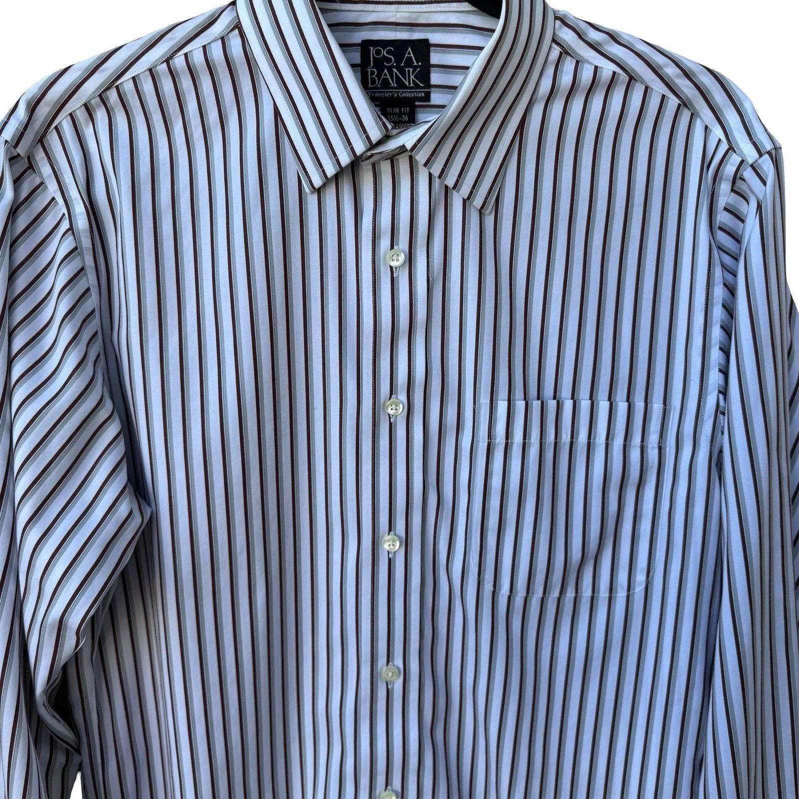 Jos. A. Bank Jos. A. Bank Traveler's Collection Slim Fit Striped Dress Sh Size US M / EU 48-50 / 2 - 3 Thumbnail