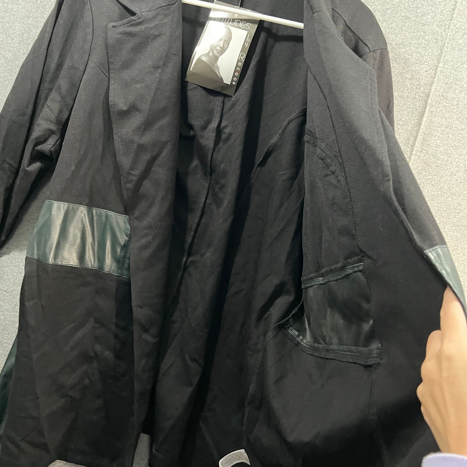 Other Attitudes by Renee Techno Crepe Blazer w/ Faux Leather Size XXL / US 16-18 / IT 52-54 - 4 Thumbnail