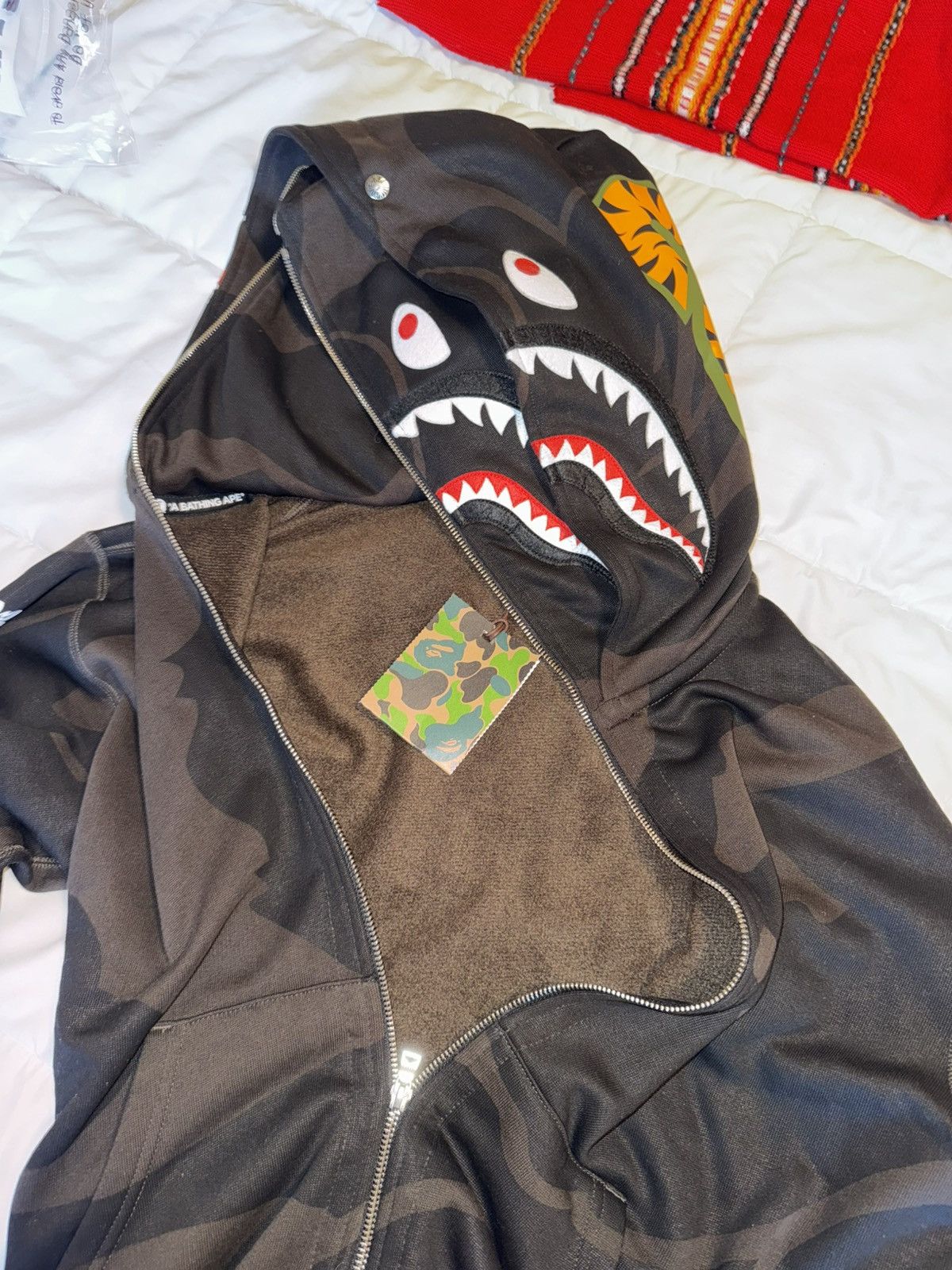 Bape US *LIMITEDEDITION* CAMO DOUBLE SHARK FULL ZIP HOODIE MENS Size US M / EU 48-50 / 2 - 4 Thumbnail