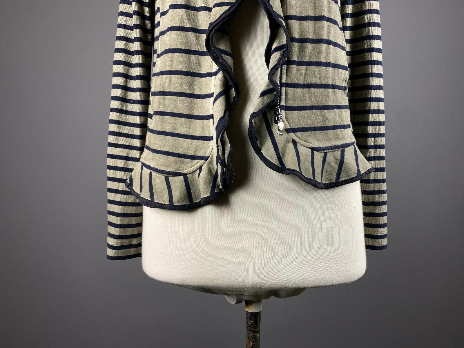 Designer Marc Cain Beige Stripe Designed Zip Wrap Cardigan Sweater Size M / US 6-8 / IT 42-44 - 3 Thumbnail