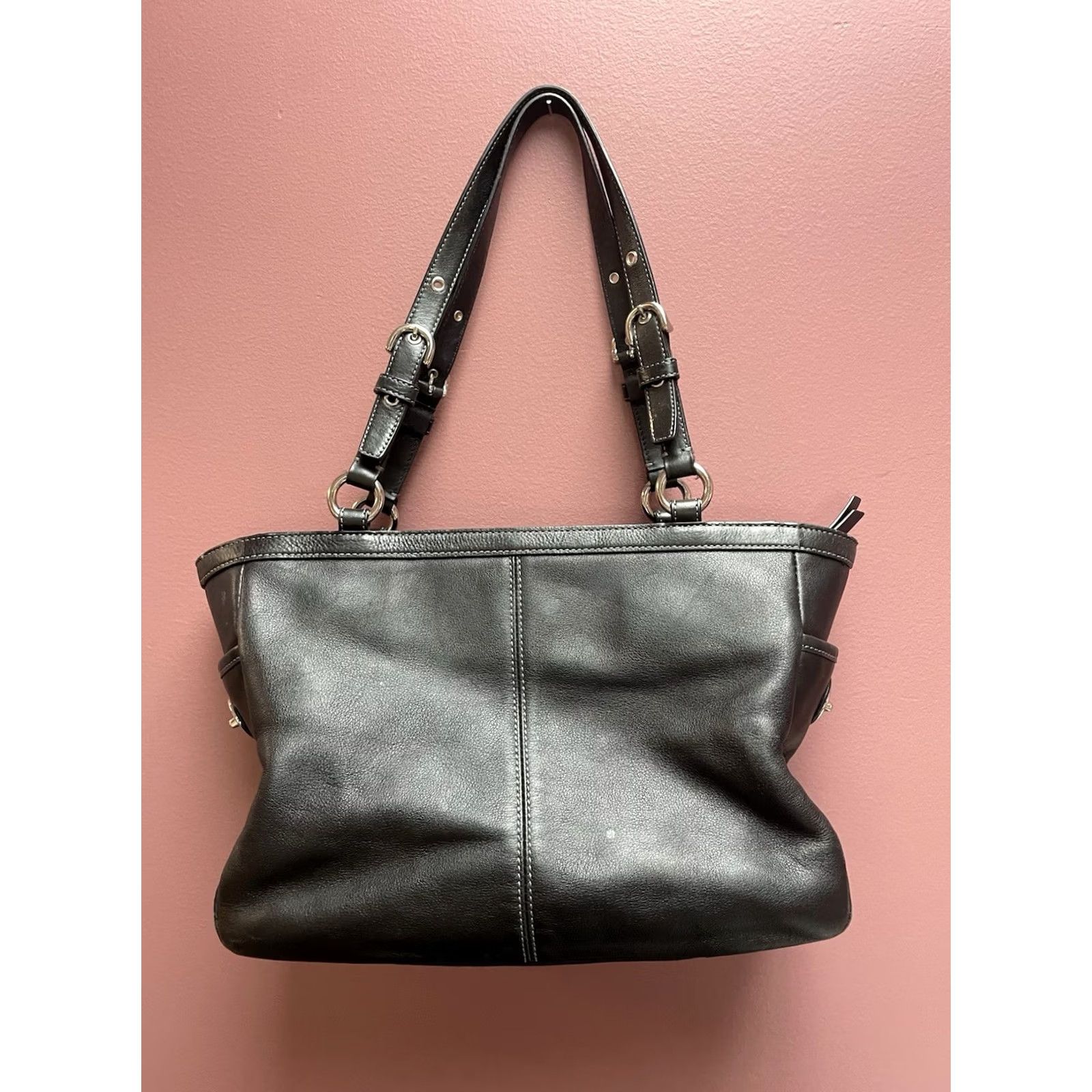Coach Coach Ashley Pleated Leather Shoulder Tote Women Large Black Handbag F13759 Size ONE SIZE - 4 Thumbnail