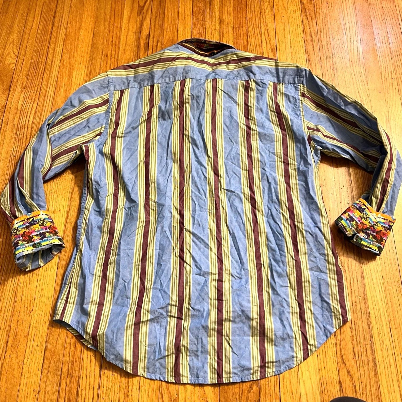 Robert Graham Robert Graham Shirt Mens XL Stripe Floral Flip Cuff Blue Button Up Long Sleeve Size US XL / EU 56 / 4 - 3 Thumbnail